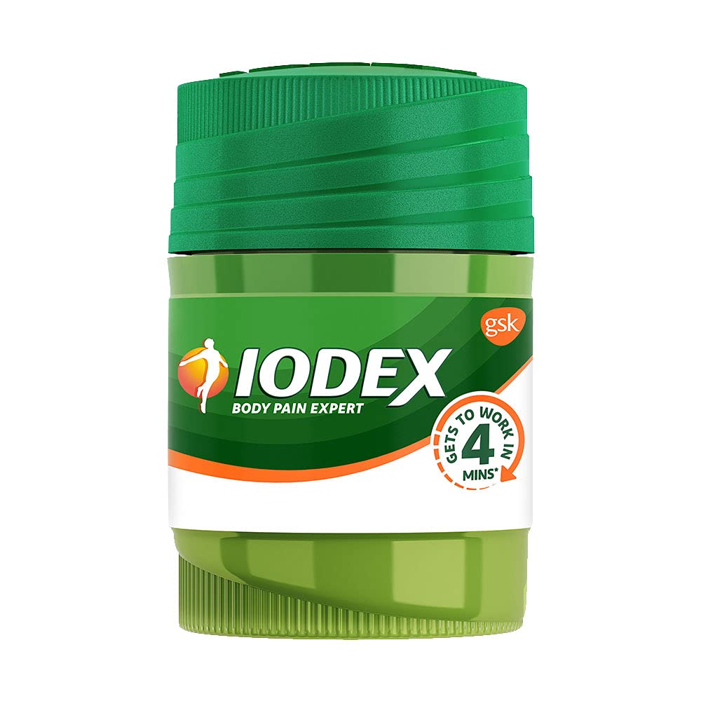 Front view of IODEX 16 g pain balm bottle