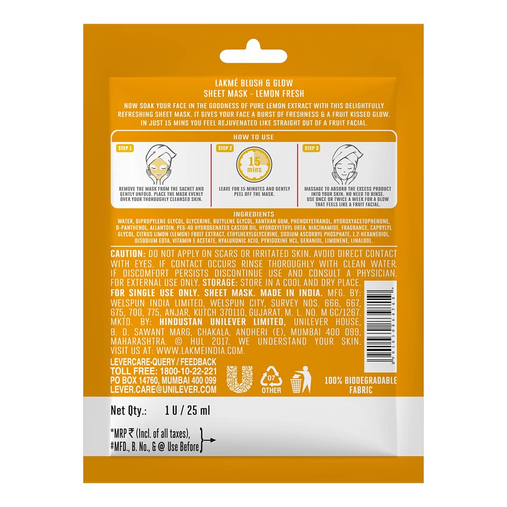 Lakme Blush & Glow Lemon Sheet Mask, 25 ml – view 2