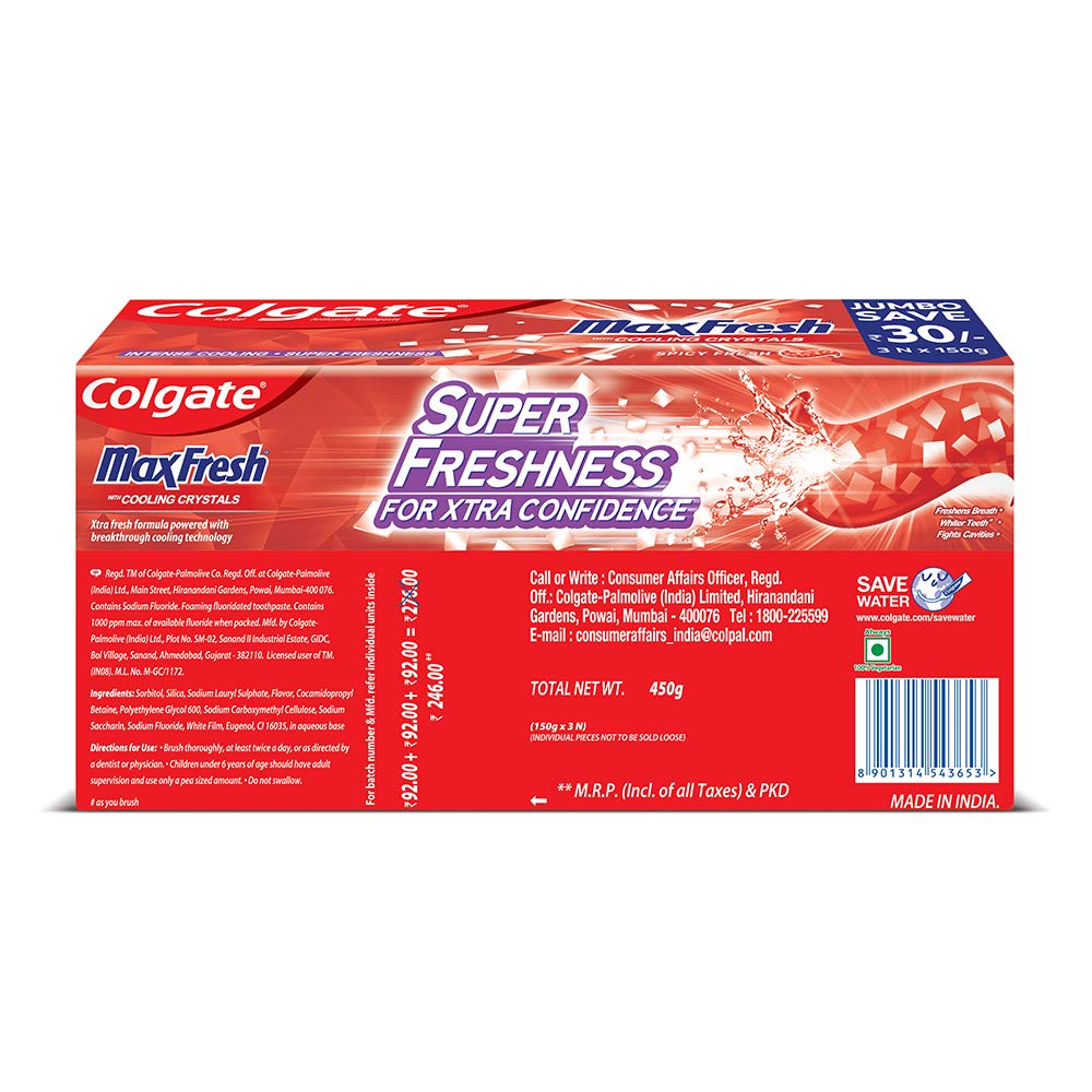 Colgate Max Fresh, Spicy Fresh Red Gel Toothpaste 450Gm (Saver Pack), Freshness – view 5