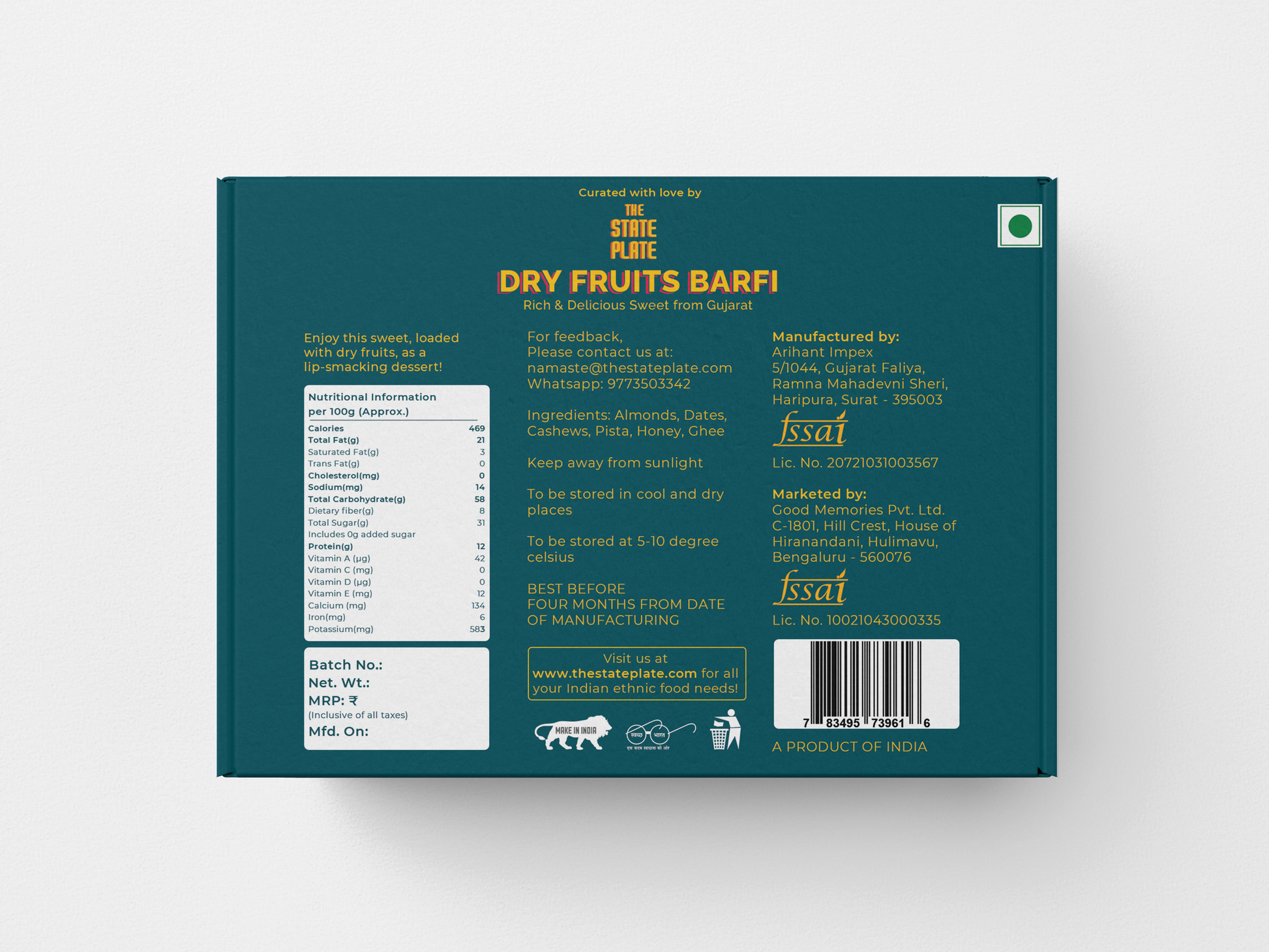 Gujarat's Famous Dry Fruits Barfi-250gm – view 3