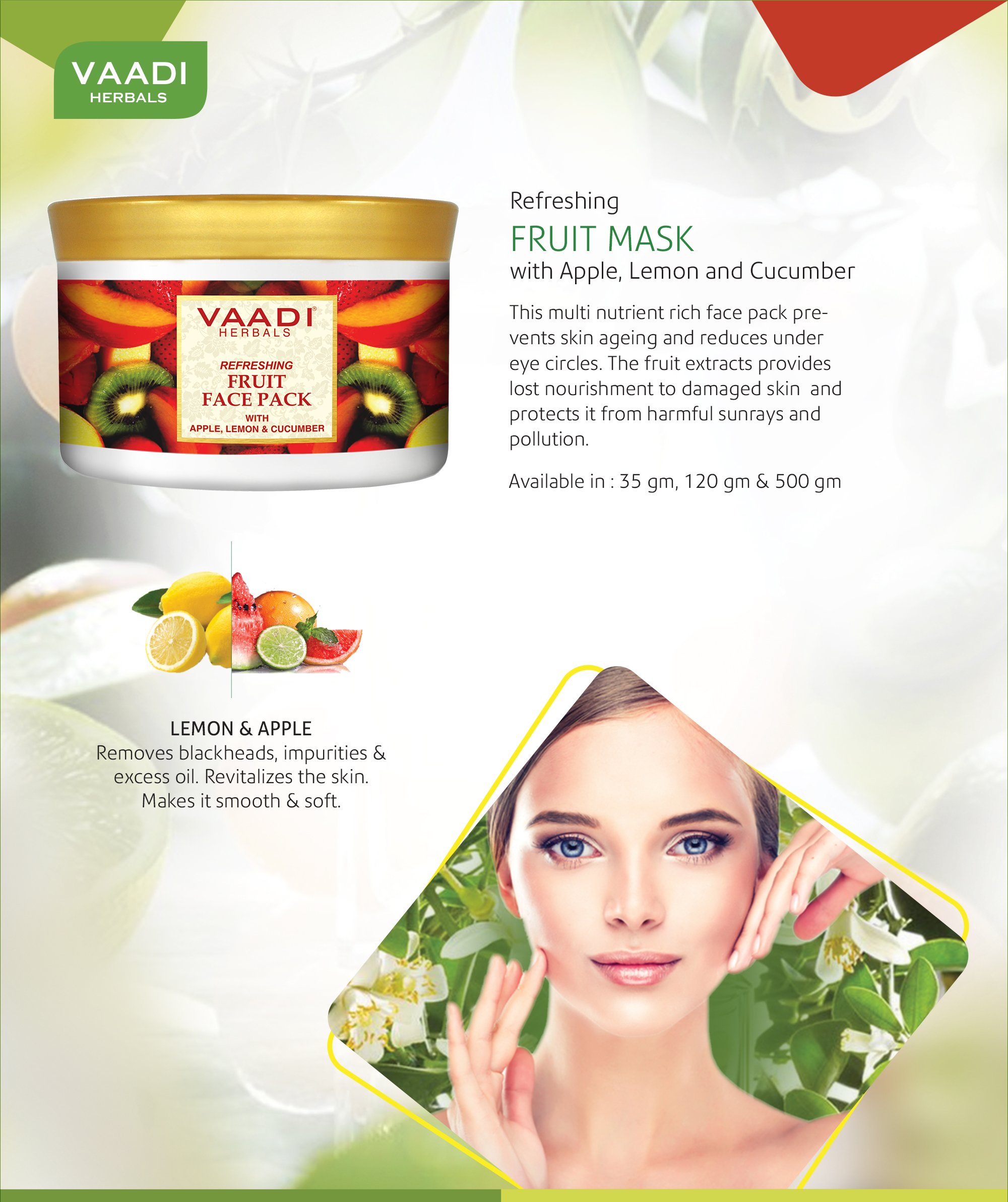 Vaadi Herbals Refreshing Fruit Face Pack, Apple Lemon and Cucumber, 600g – view 3