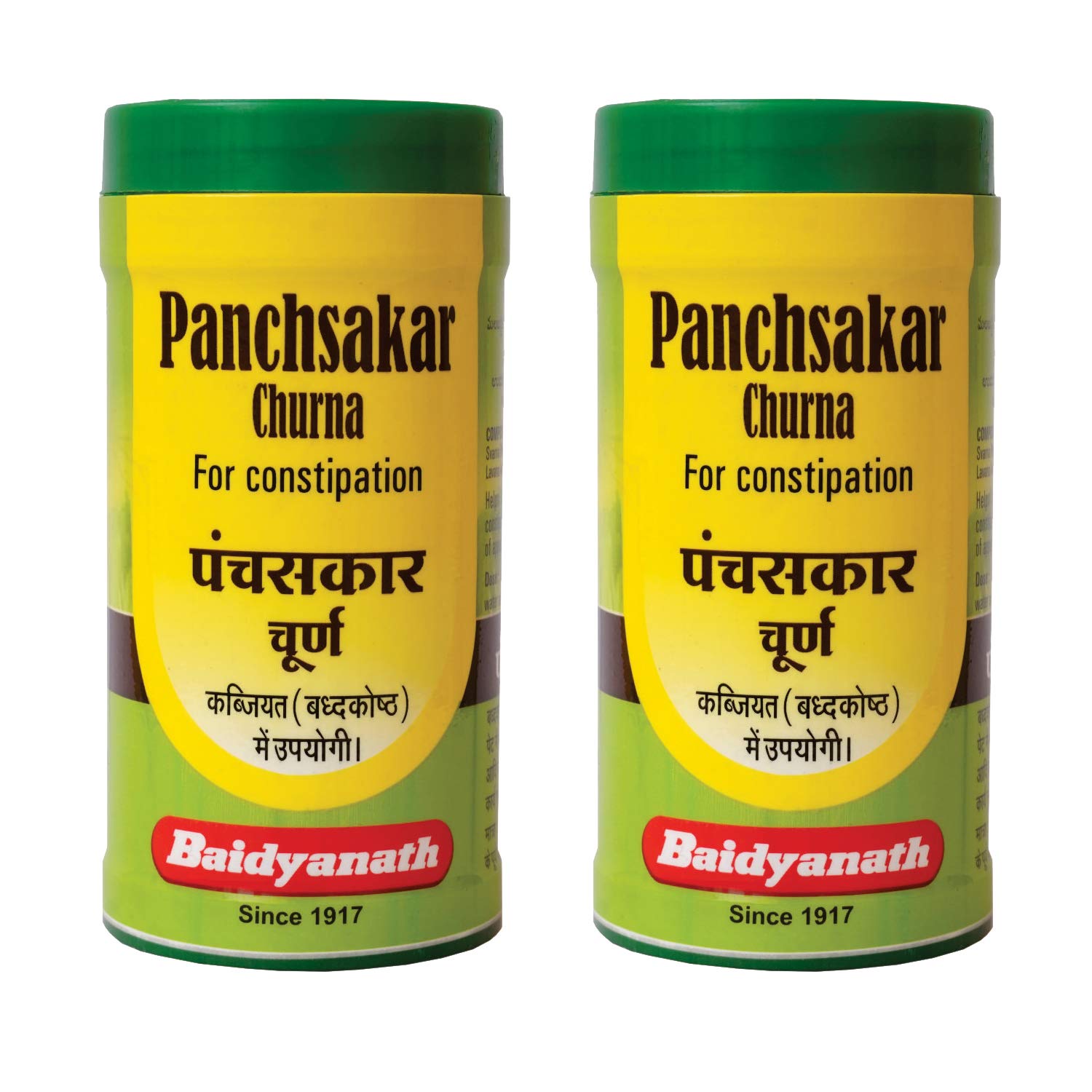 Two bottles of Baidyanath Panchasakar Churna herbal digestive powder