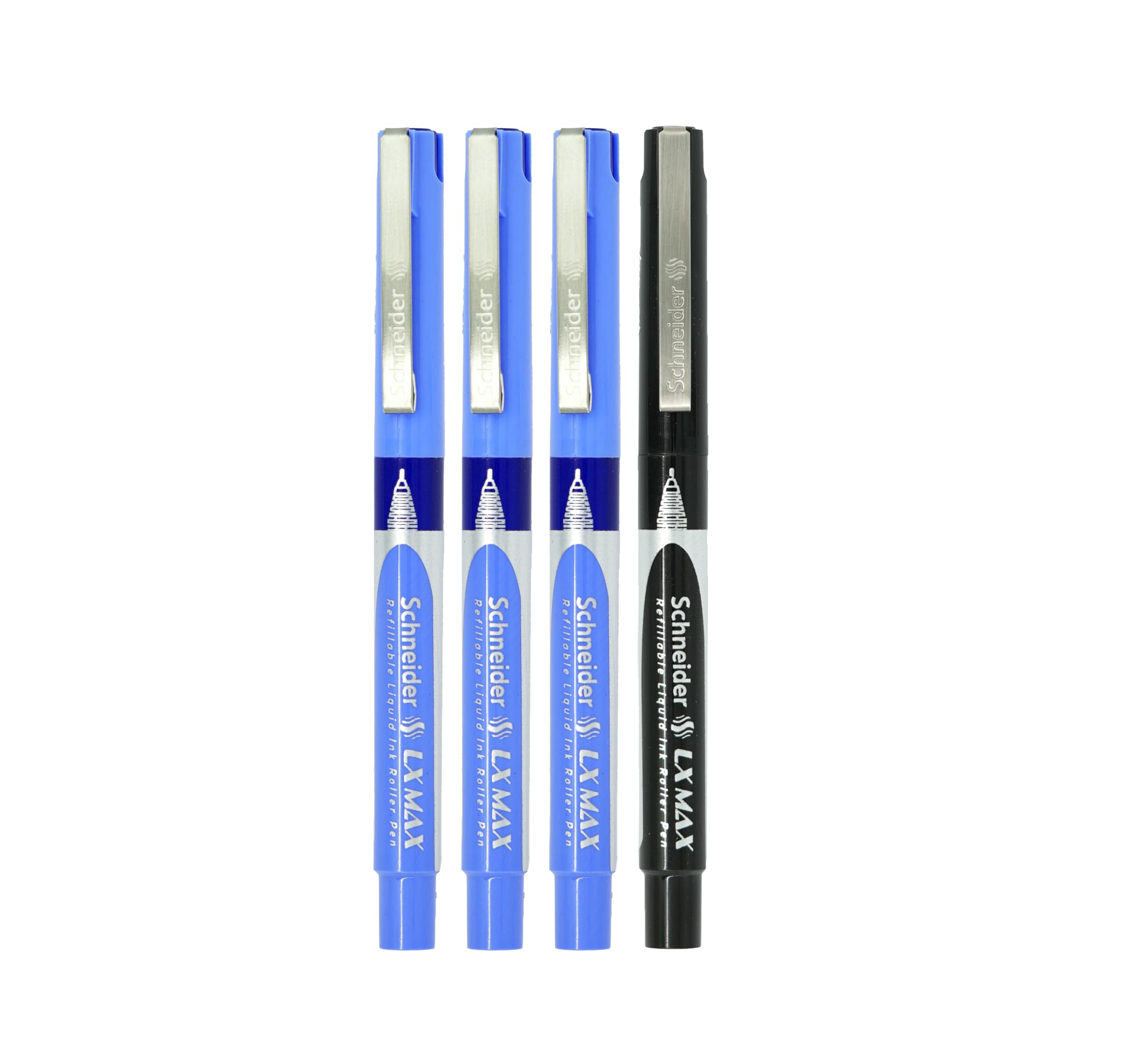 Luxor Schneider LX MAX roller ball pen, Pack of 4, 3 Blue+1 Black, Needle Tip, 0.5mm, 100% German Technology, 1000+ mtrs writing length, Waterproof Ink, Ideal for Students & Professionals – view 3