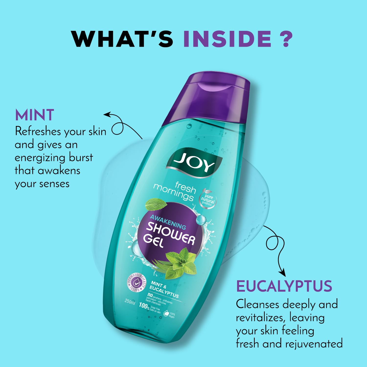 Joy Cooling Mint Shower Gel Body Wash Soap Value Combo Pack (250ml x 3) – view 2