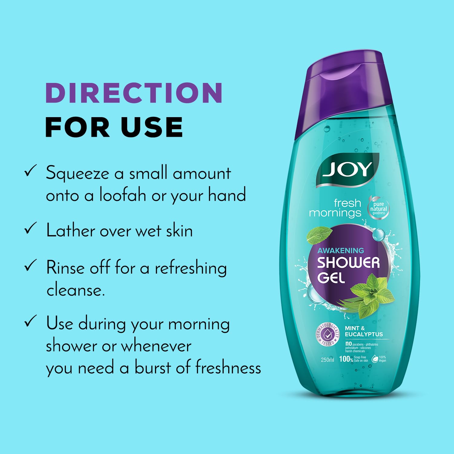 Joy Cooling Mint Shower Gel Body Wash Soap Value Combo Pack (250ml x 3) – view 5