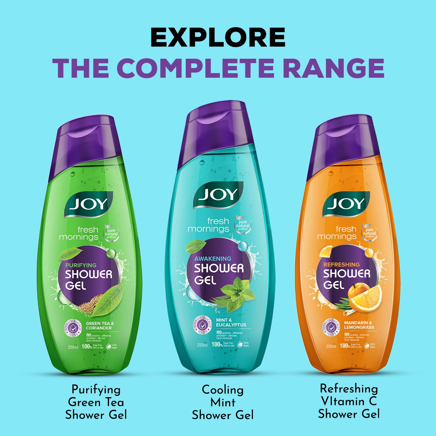 Joy Cooling Mint Shower Gel Body Wash Soap Value Combo Pack (250ml x 3) – view 7