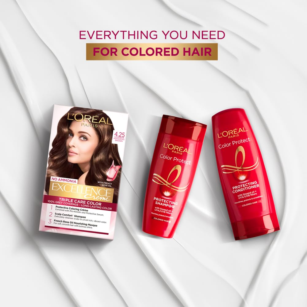 L'Oreal Paris Permanent Hair Colour, Radiant At-Home Hair Colour with up to 100% Grey Coverage, Pro-Keratin, Up to 8 Weeks of Colour, Excellence Crème, 3 Dark Brown, 72ml+100g – view 9