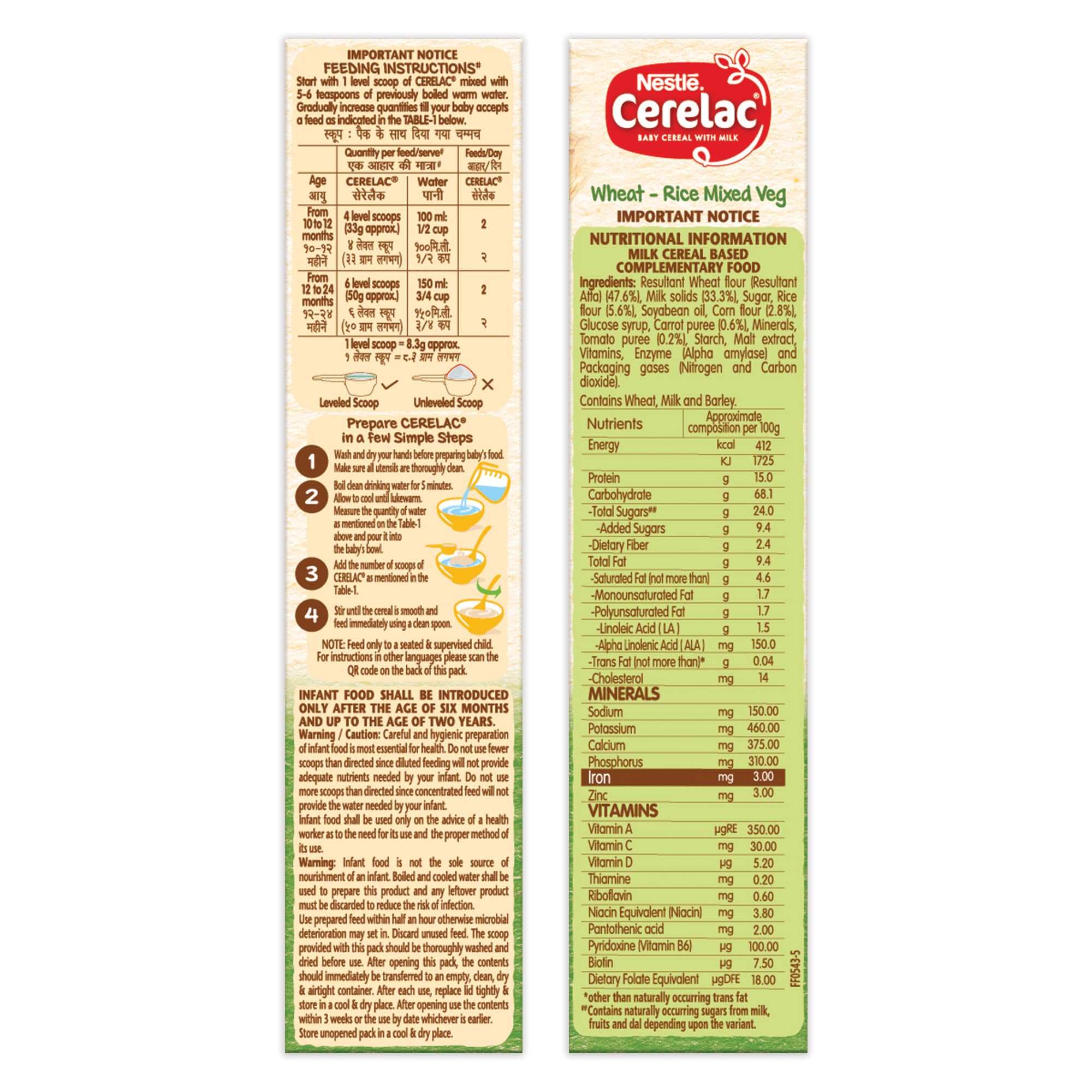 Nestle Cerelac Baby Cereal with Milk , Wheat - Rice Mixed Veg , From 10 to 24 Months , Stage 3, Source of Iron & Protein , 300g – view 4