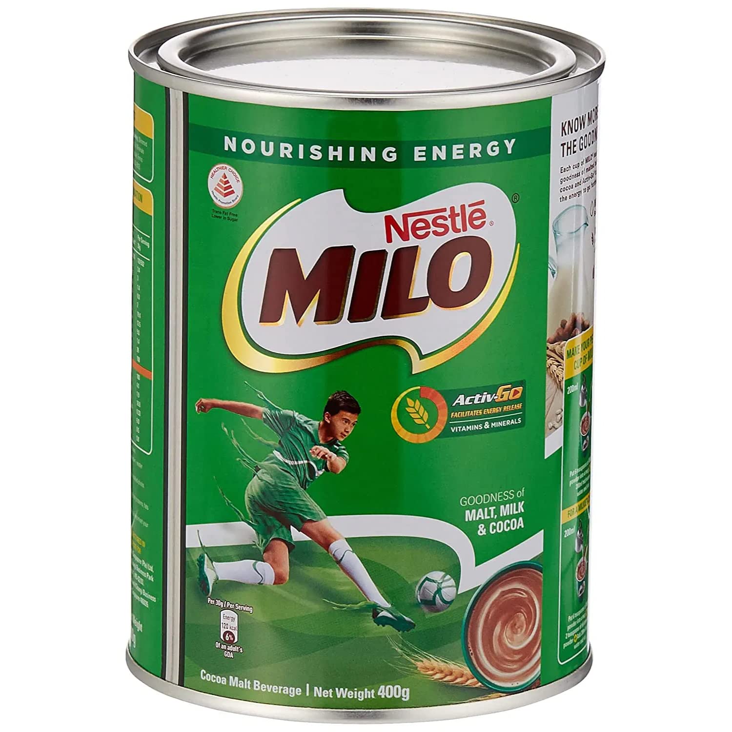 Nestle Milo chocolate malt drink powder tub front view
