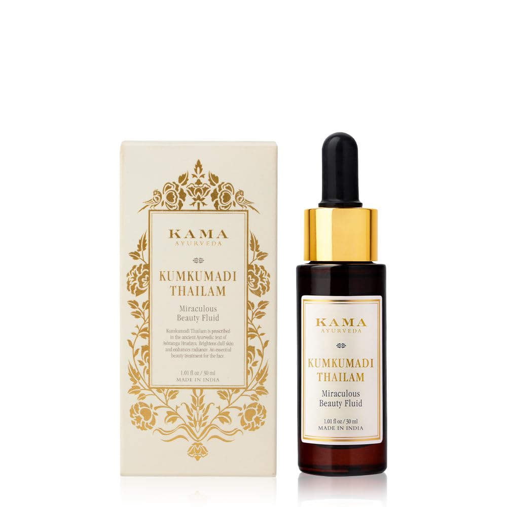Kama Ayurveda facial oil packaging and bottle, Kumkumadi 30 ml