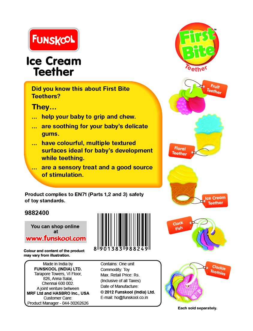Giggles Funskool, Icecream Teether , Teether For Babies To Soothen Their Gums, Easy To Grasp,Hold And Chew, 3 Months & Above, Infant Toys – view 3