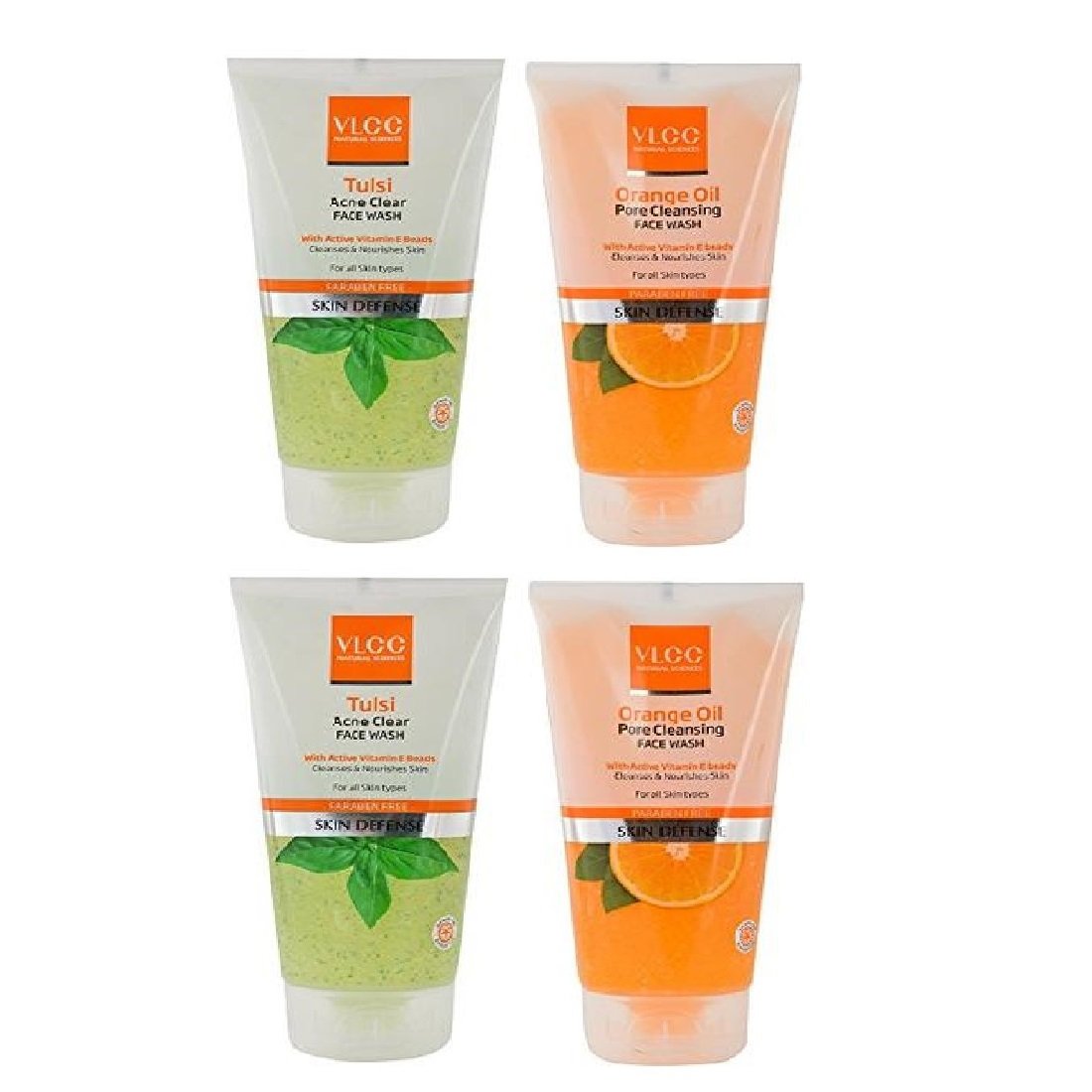 Two VLCC face wash tubes with Tulsi and Orange Oil