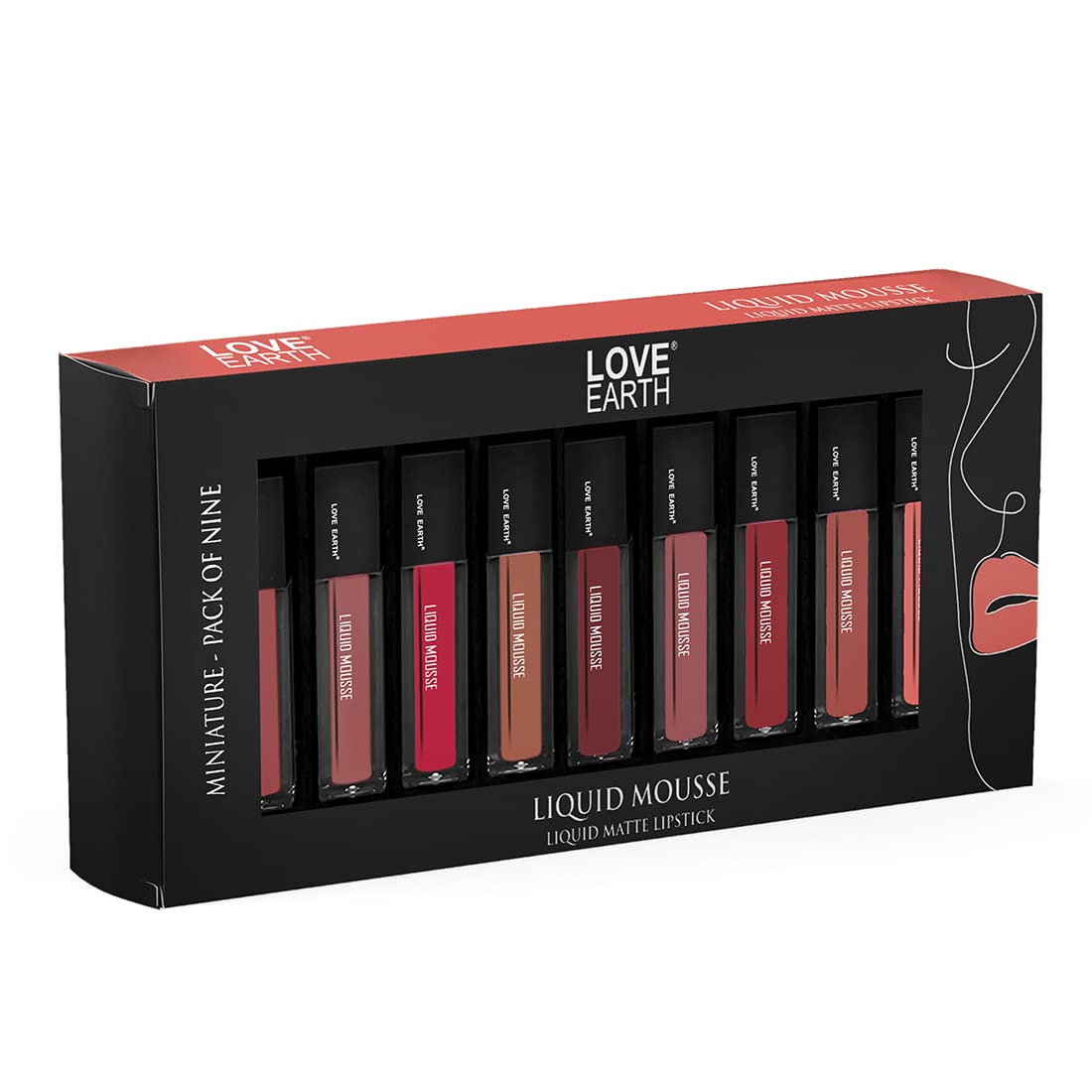 Nine mini matte liquid lipsticks in assorted nude and red shades