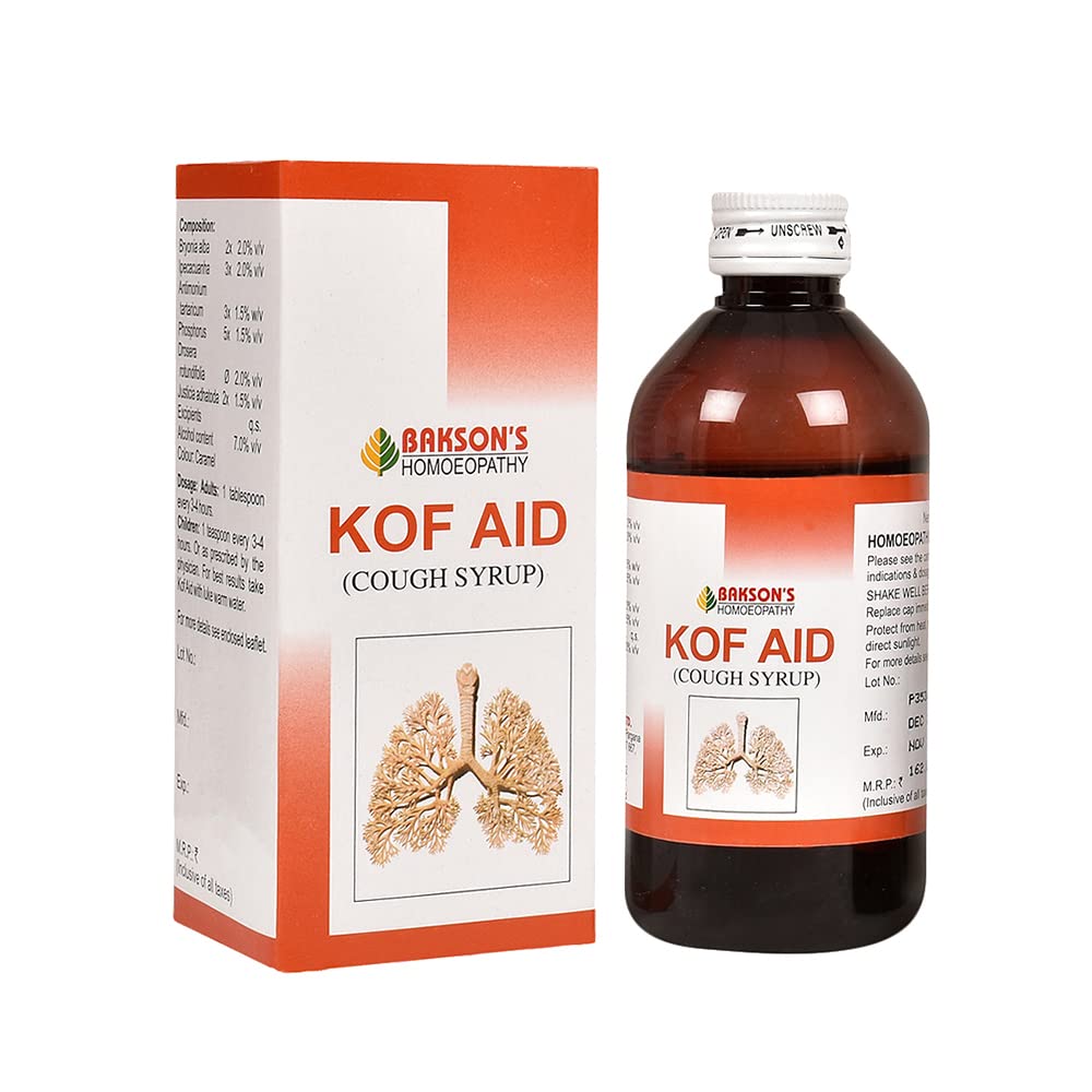 Bakson's Homoeopathy Kof Aid Syrup 200ml bottle on white background