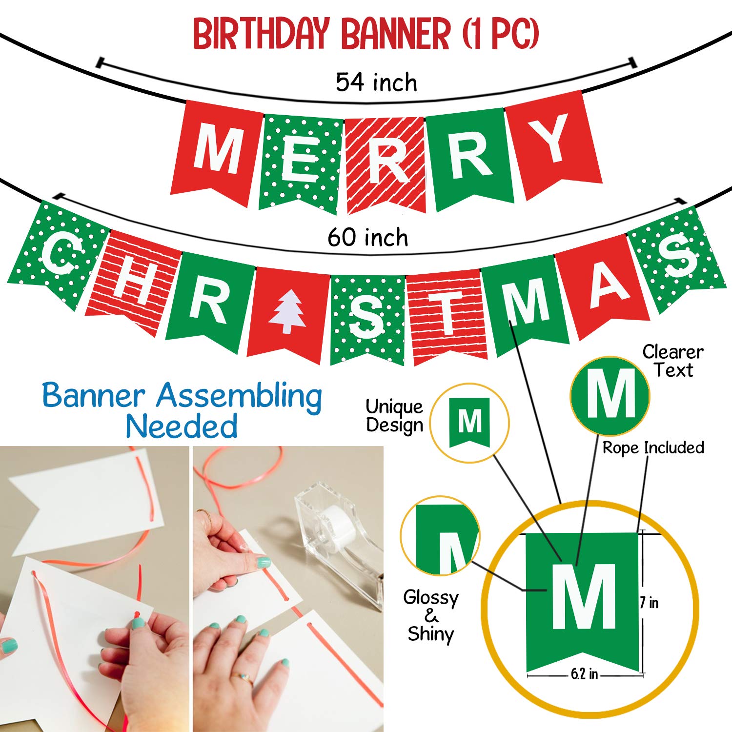 Party Propz Christmas Decoration kIt - 22 Pcs, Merry Christmas Banner (Cardstock) – view 3