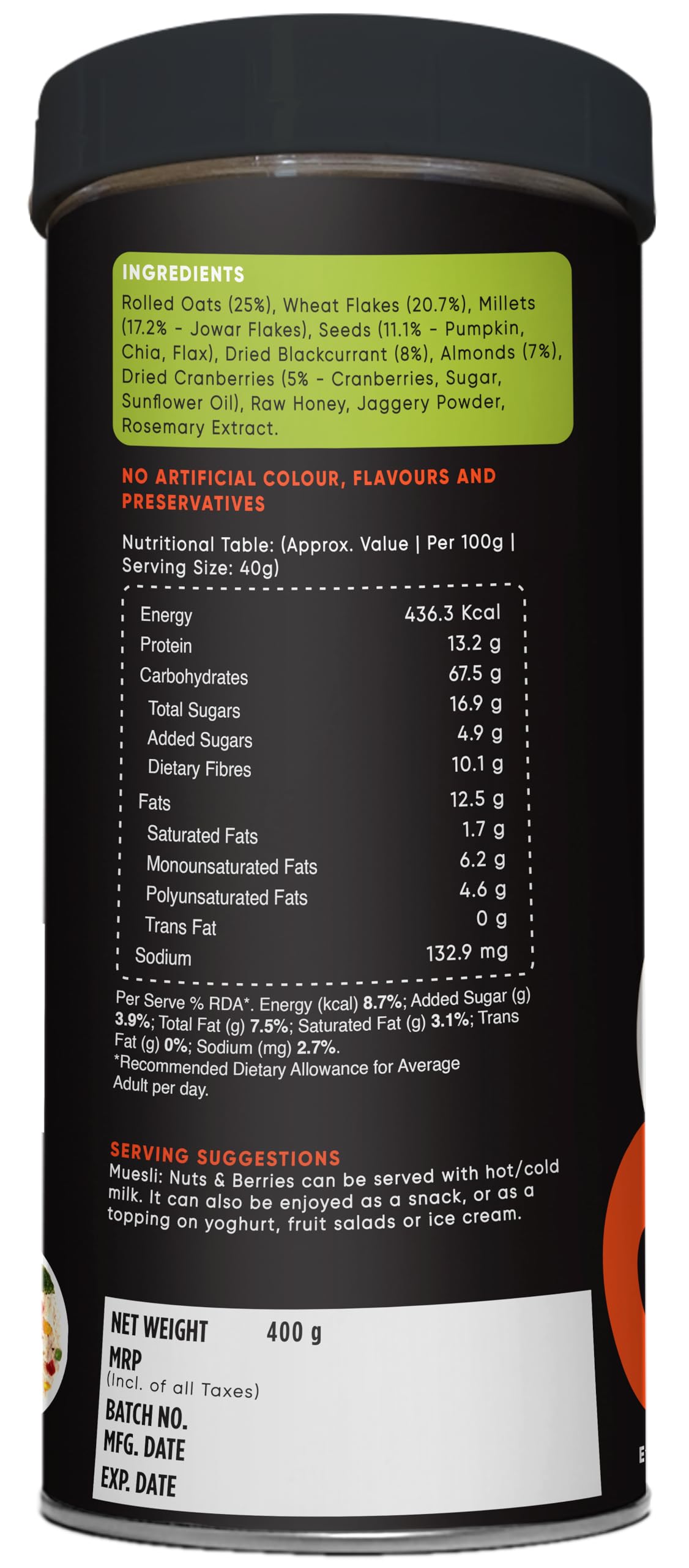 True Elements Crunchy Nuts & Berries Muesli 400g - 100% Wholegrain Cereal – view 2