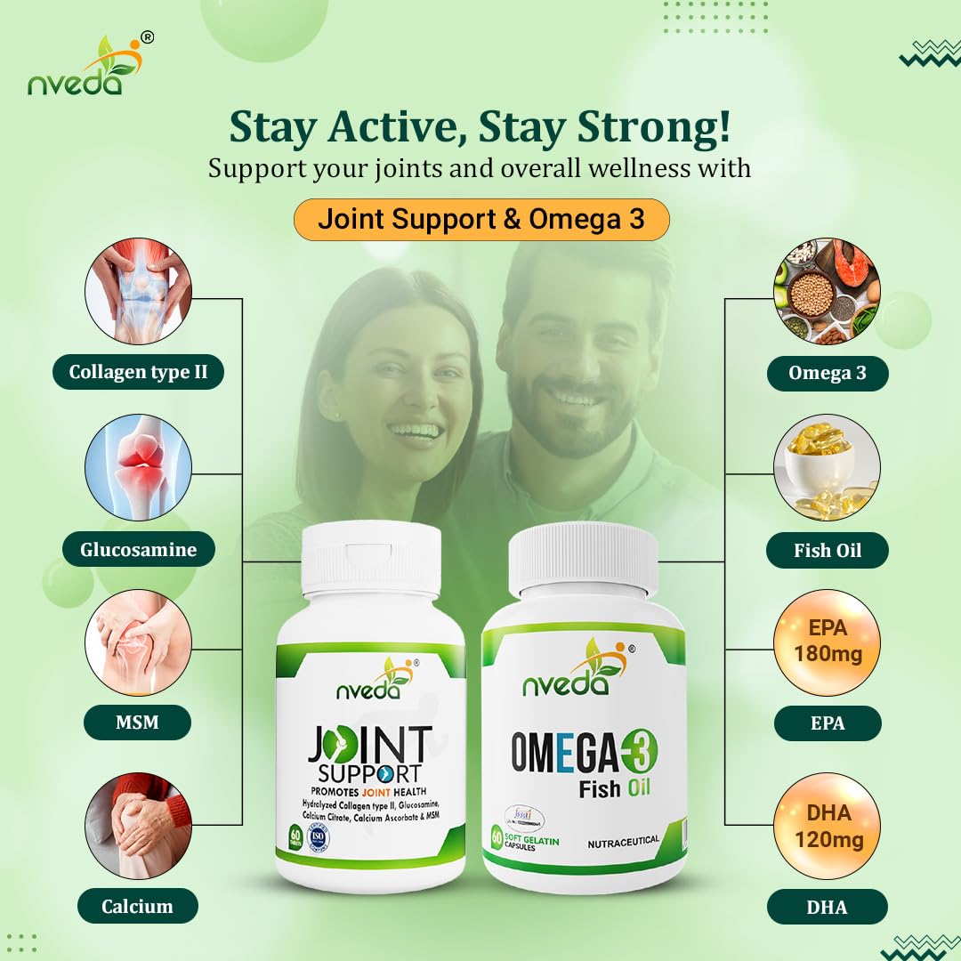 Nveda Omega 3 Fish Oil Capsules & Joint Support Tablets Combo for Men & Women – view 3