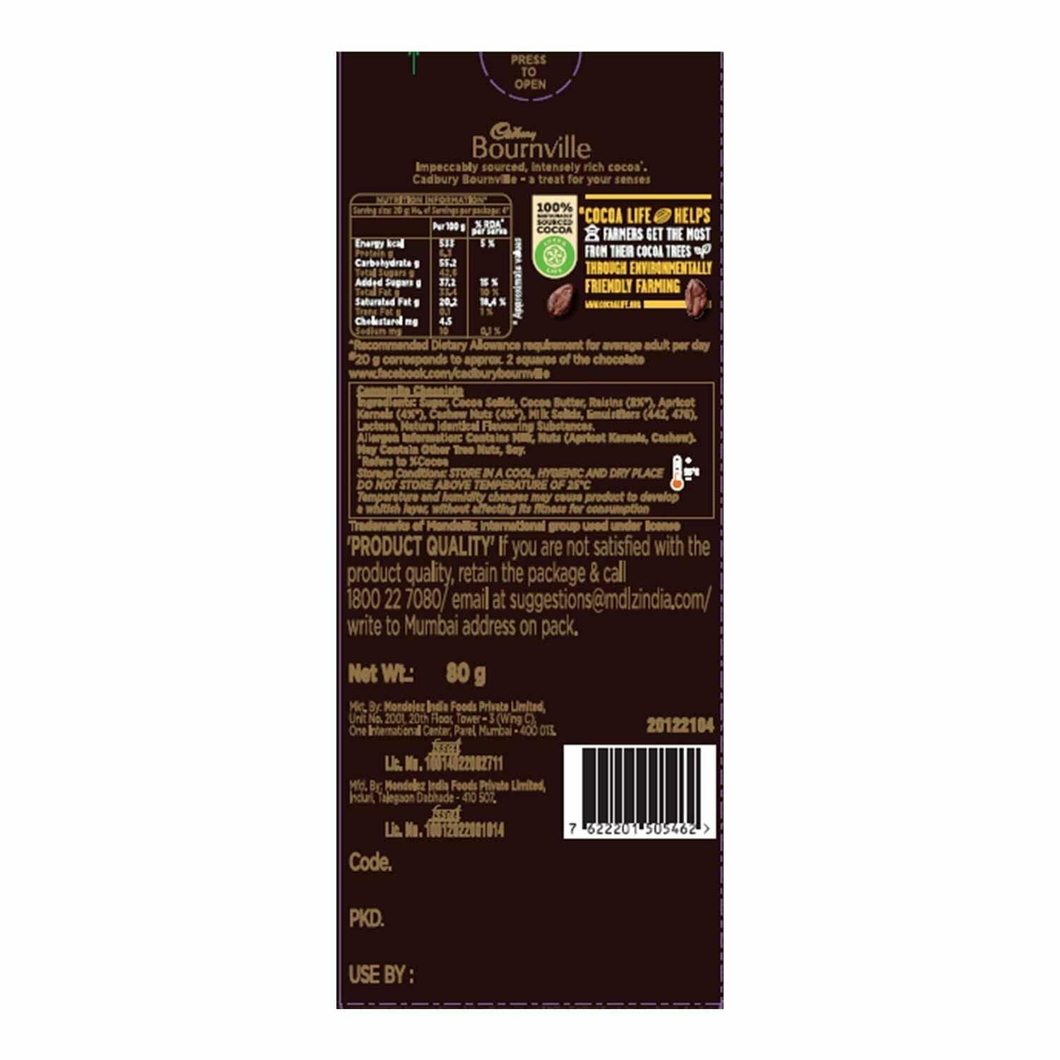 Cadbury Bournville Fruit And Nut Dark Chocolate Bar, 80G (Pack Of 7) – view 4