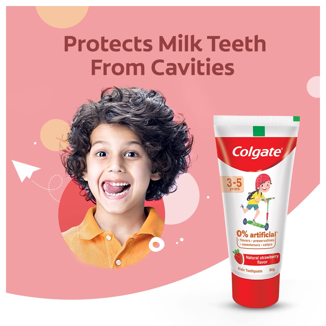 Colgate Toothpaste for Kids (3-5 years), Natural Strawberry Flavour, 0% Artificial - 80g Tube & Colgate Kids Batman Toothbrush, Extra Soft with Tongue Cleaner (Pack of 3) – view 6