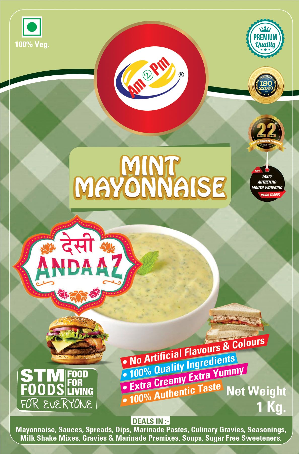 Am 2 Pm - Mint Mayonnaise Multipurpose Creamy Sauce For Burgers, Sandwiches Salad Dressing,Veg Non Veg Fried Snack Wraps & Rolls Hot Dog Momos - 1Kg – view 4