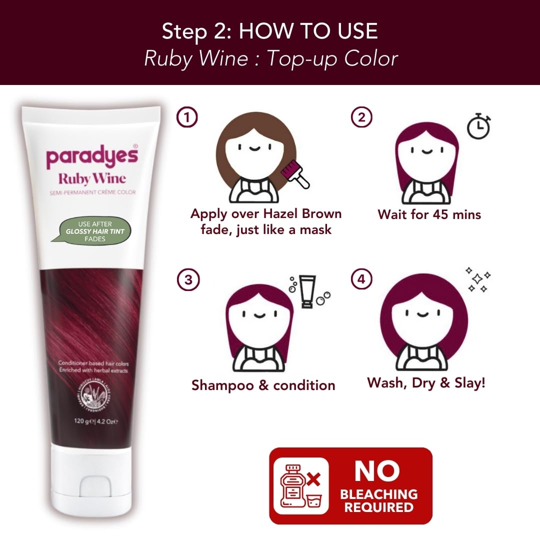 Paradyes No Bleach Hazel Wine Combo, Ammonia-Free Formula for Natural Black Hair, Ruby Wine Semi-Permanent Top-up Hair Color, Enriched with Herbal Extract – view 4
