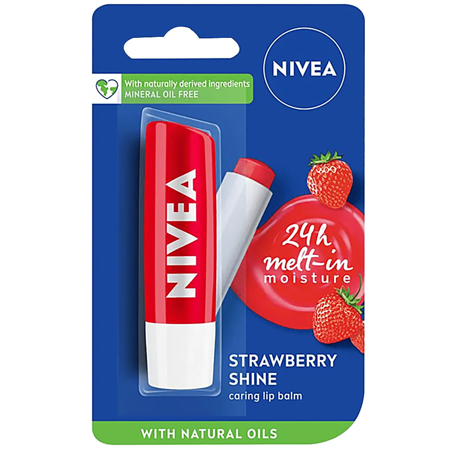 NIVEA Strawberry Shine Caring Lip Balm - With Natural Oils, 24 Hours Of Melt-In Moisture 4.8 g – view 1