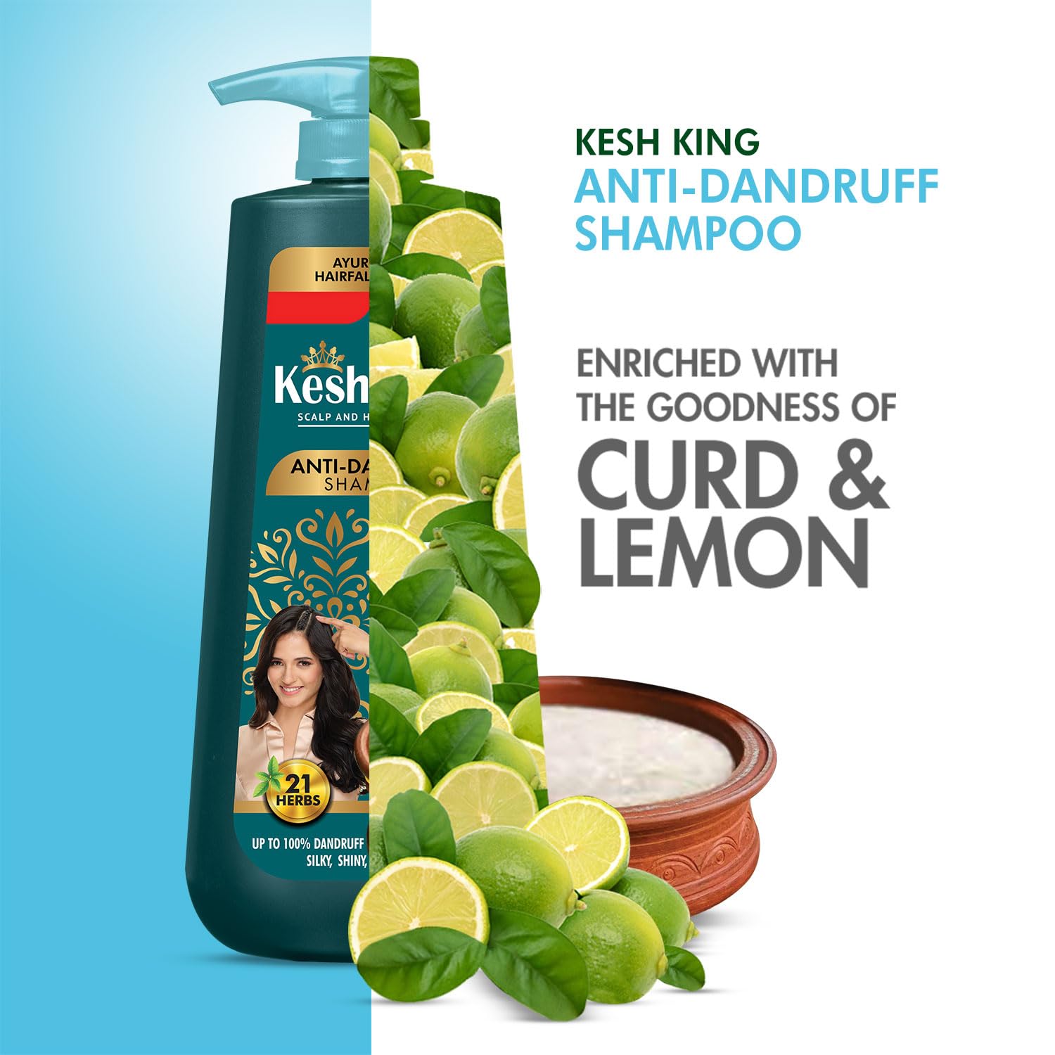 Kesh King Ayurvedic Anti-Dandruff, Reduces Hair Fall Soothes Itchy Scalp No Paraben & No Silicon, 21 Natural Ingredients The Goodness Of Curd, Lemon And Neem Shampoo For Women And Men - 600 Ml – view 2