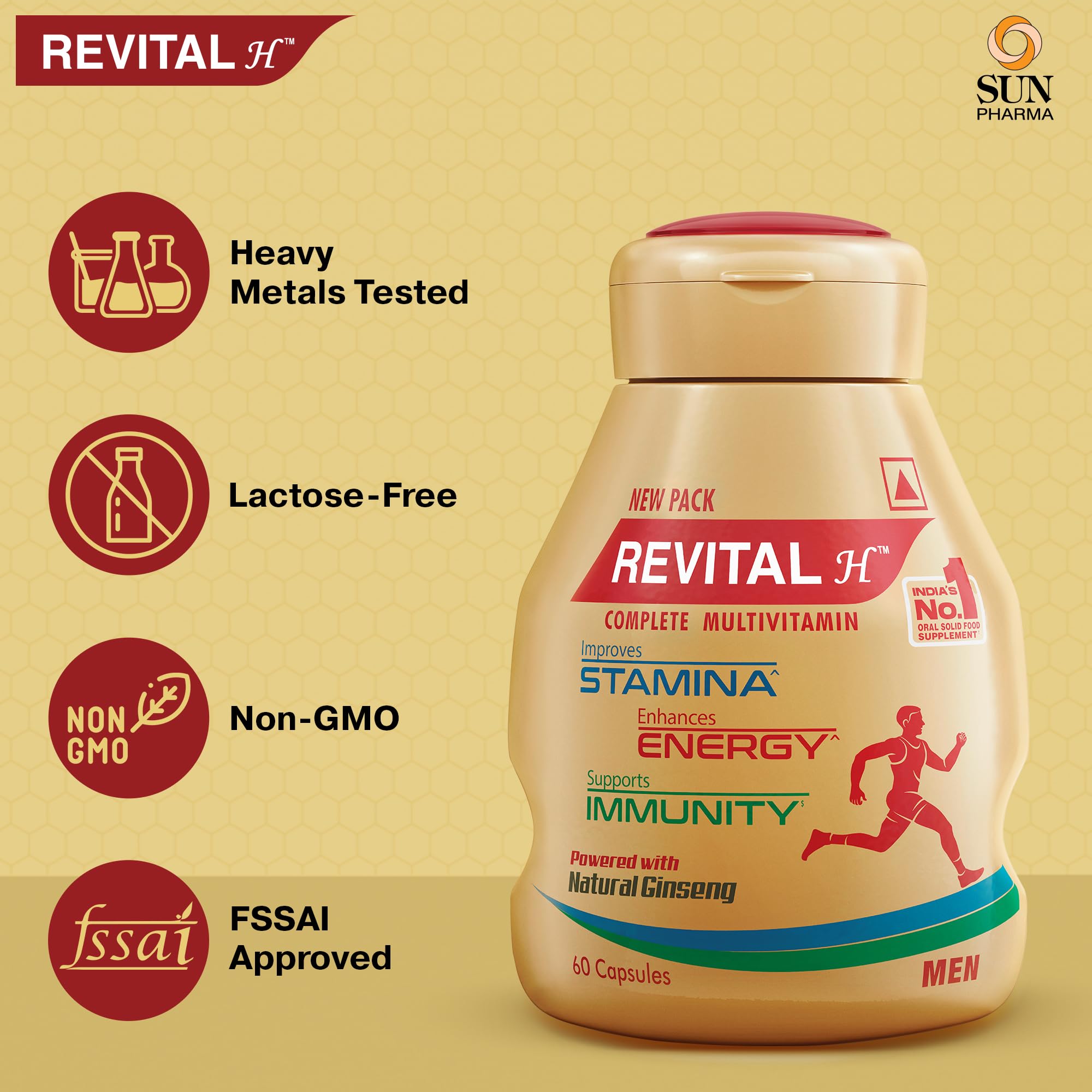Revital H Multivitamin For Men (60 Capsules) With Natural Ginseng, Zinc, 10 Vitamins & 8 Minerals For Daily Energy, Stamina & Immunity – view 3