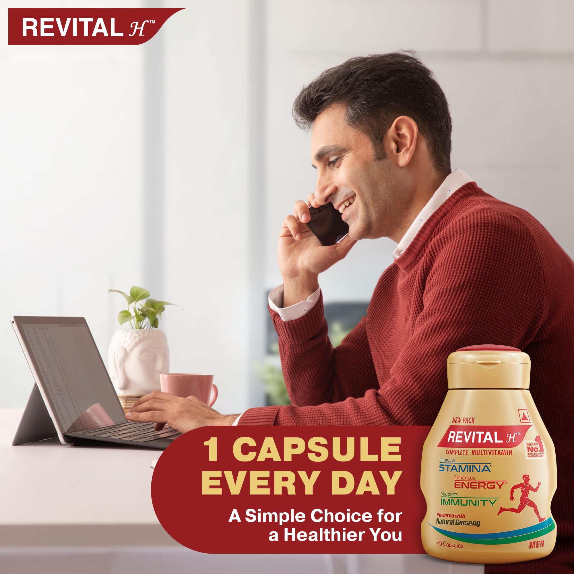 Revital H Multivitamin For Men (60 Capsules) With Natural Ginseng, Zinc, 10 Vitamins & 8 Minerals For Daily Energy, Stamina & Immunity – view 5