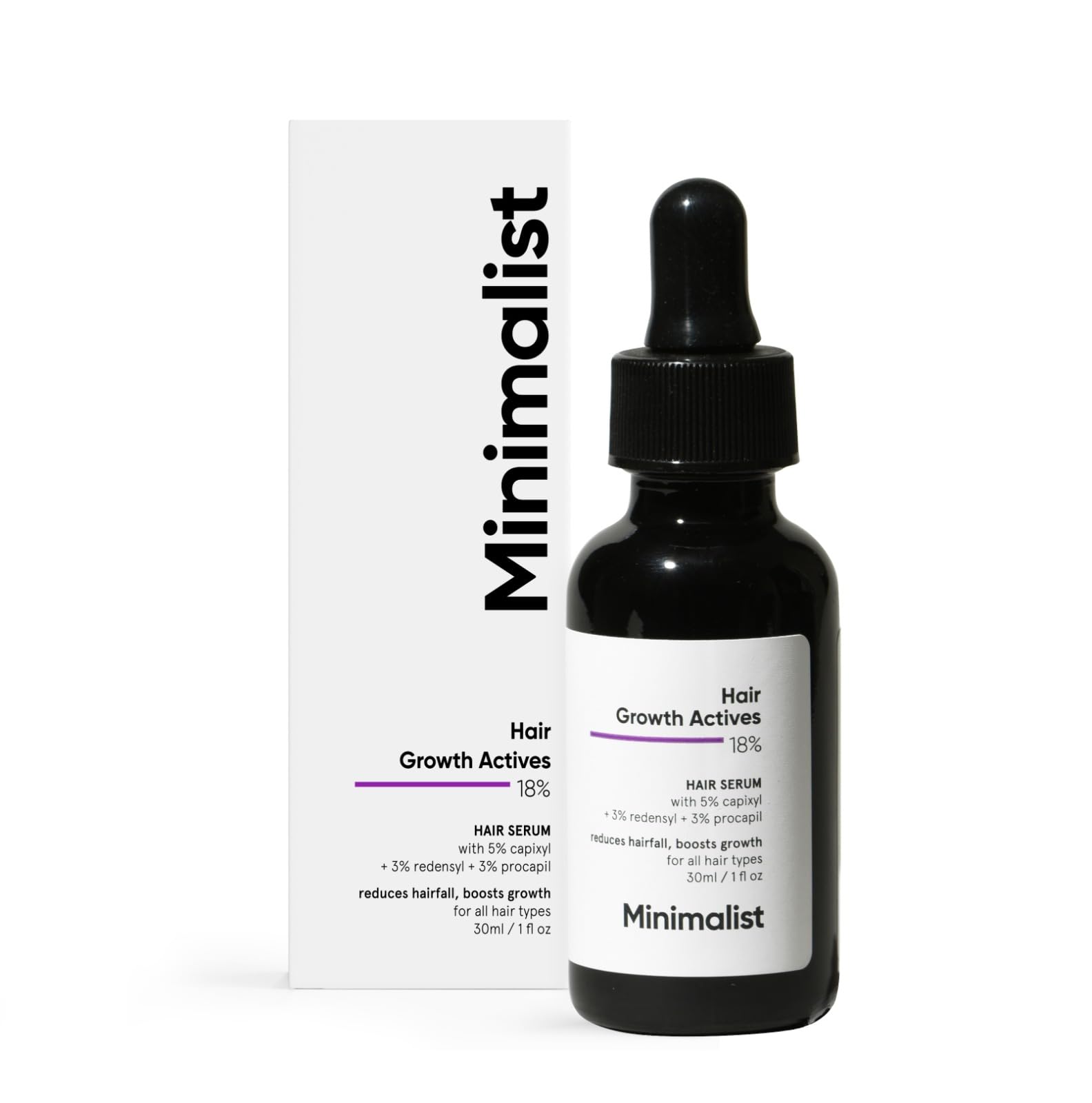 Minimalist unscented hair growth serum bottle and dropper 30 ml