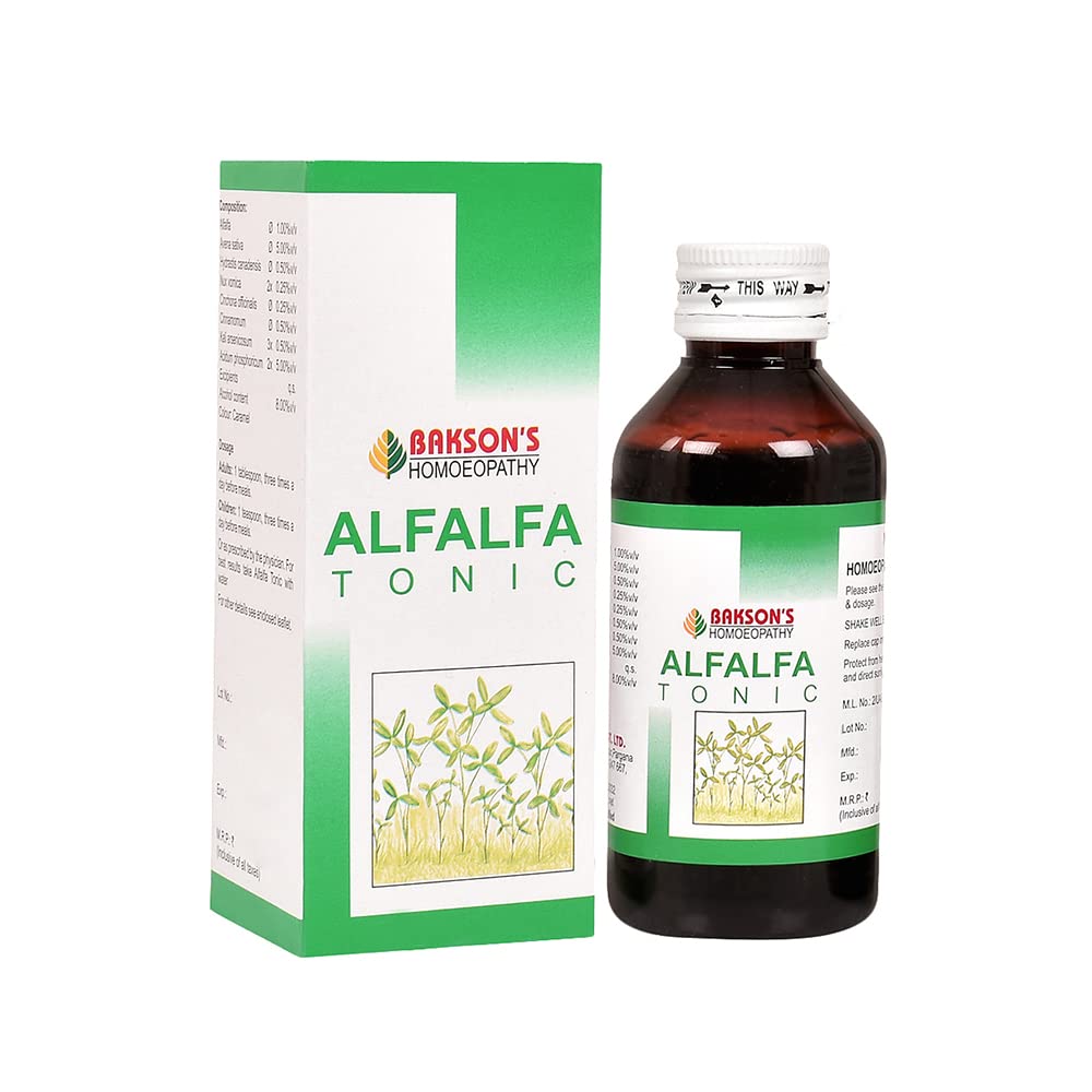 Two bottles of Bakson's Alfalfa Tonic With G Syrup
