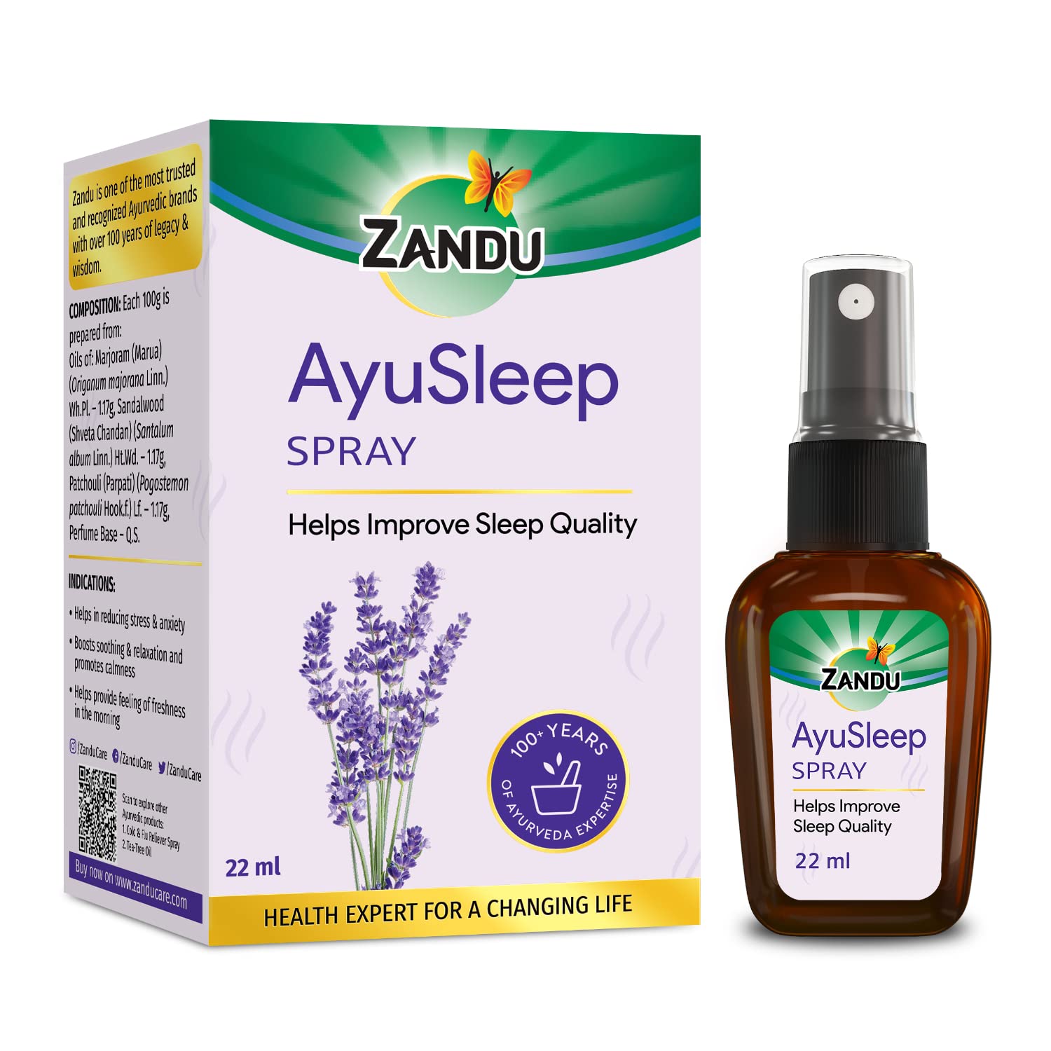 Unscented Zandu AyuSleep Spray bottle in 22 ml size