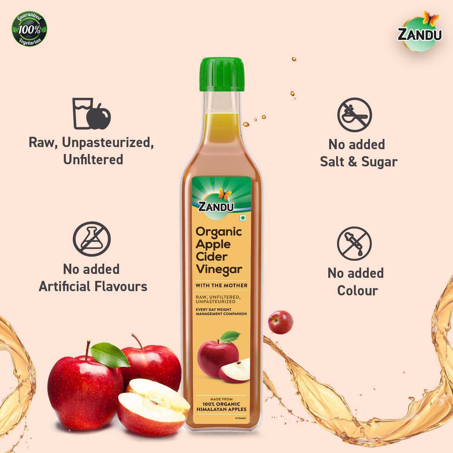 Zandu Organic Apple Cider with Mother of Vinegar 500 ml – view 4