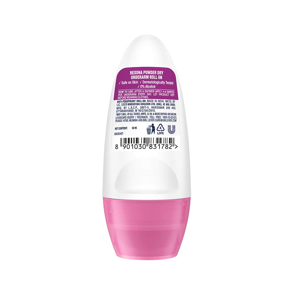 Rexona Powder Dry Underarm Roll On Deodorant For Women, Antiperspirant, Removes Odour, Keeps Skin Fresh & Clean, Alcohol Free, Skin Friendly, 50 ml – view 2