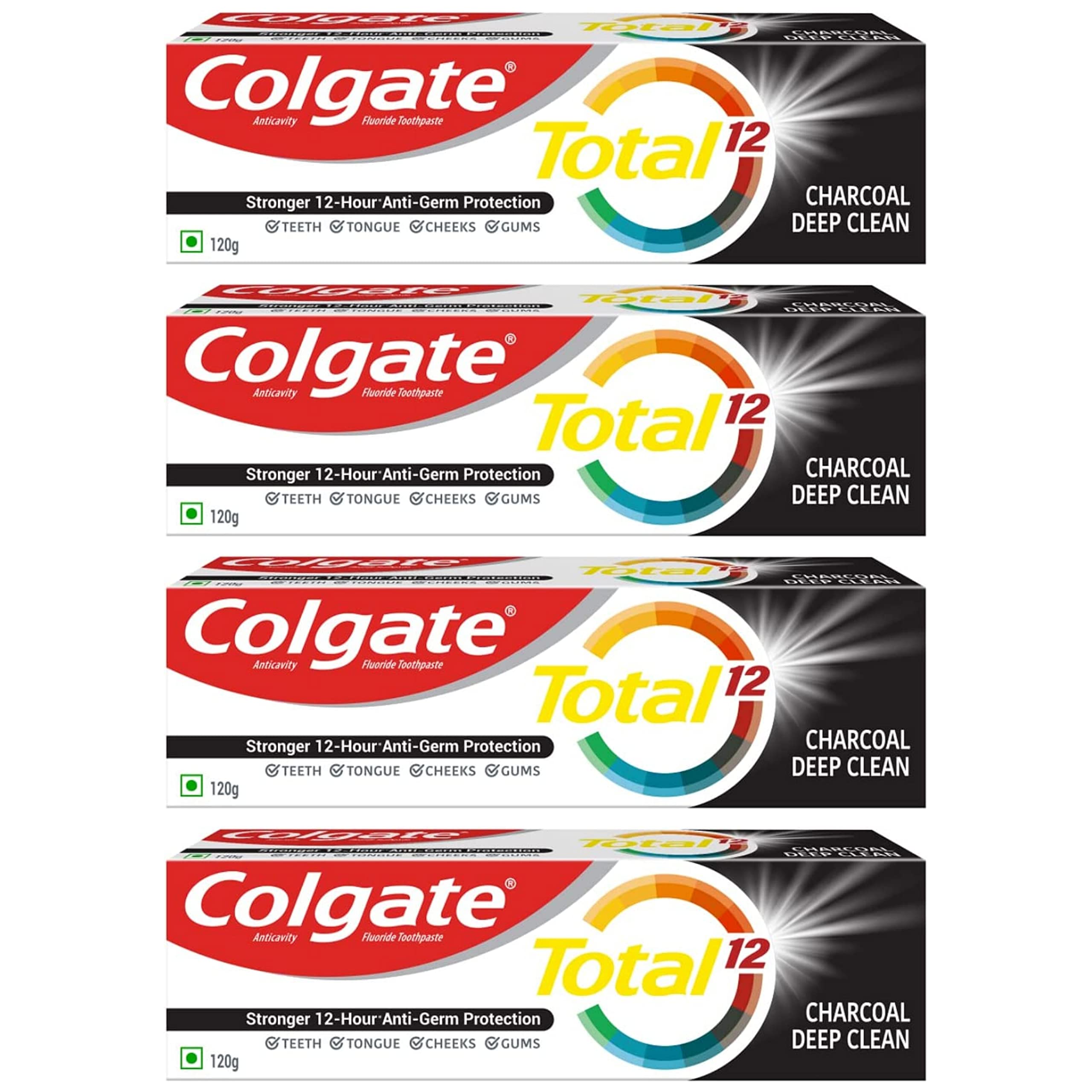 Colgate charcoal toothpaste four 120g tubes front pack view