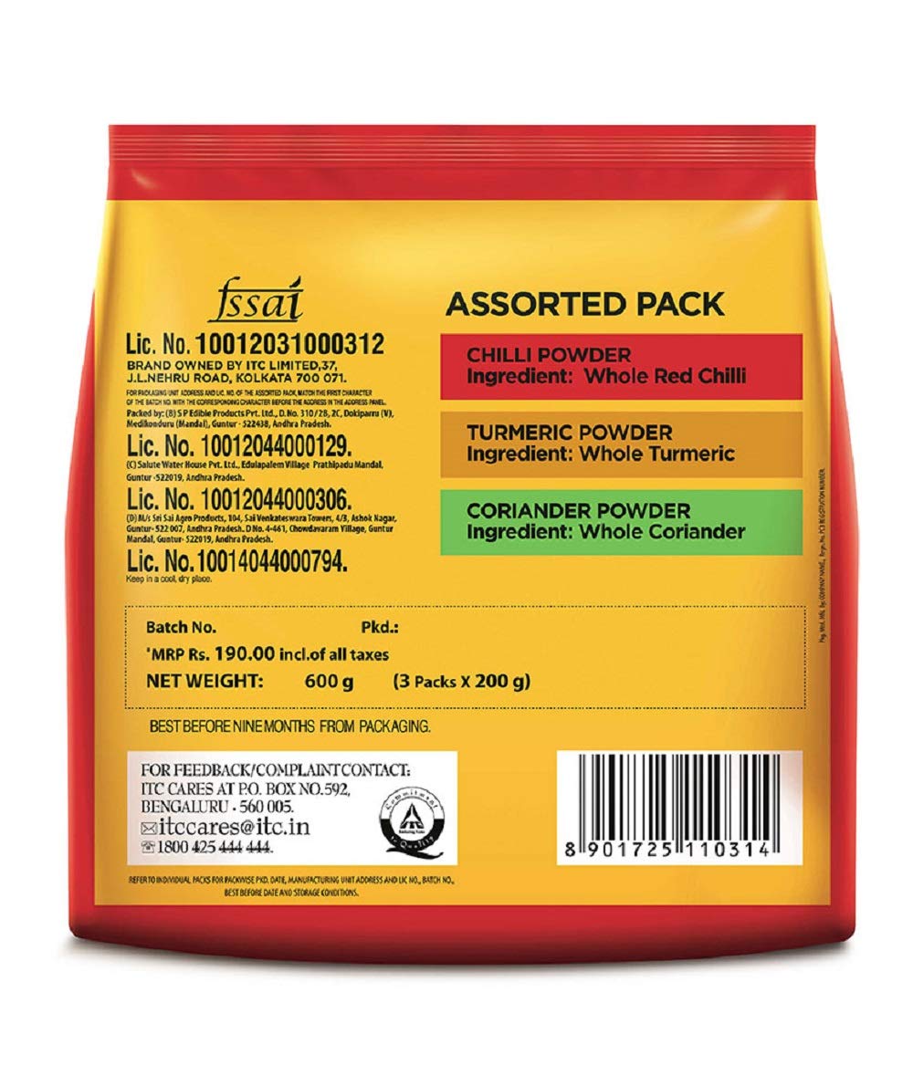 Aashirvaad Spices Combo Pack (Chilli 200g Turmeric 200g Coriander 200g) – view 2