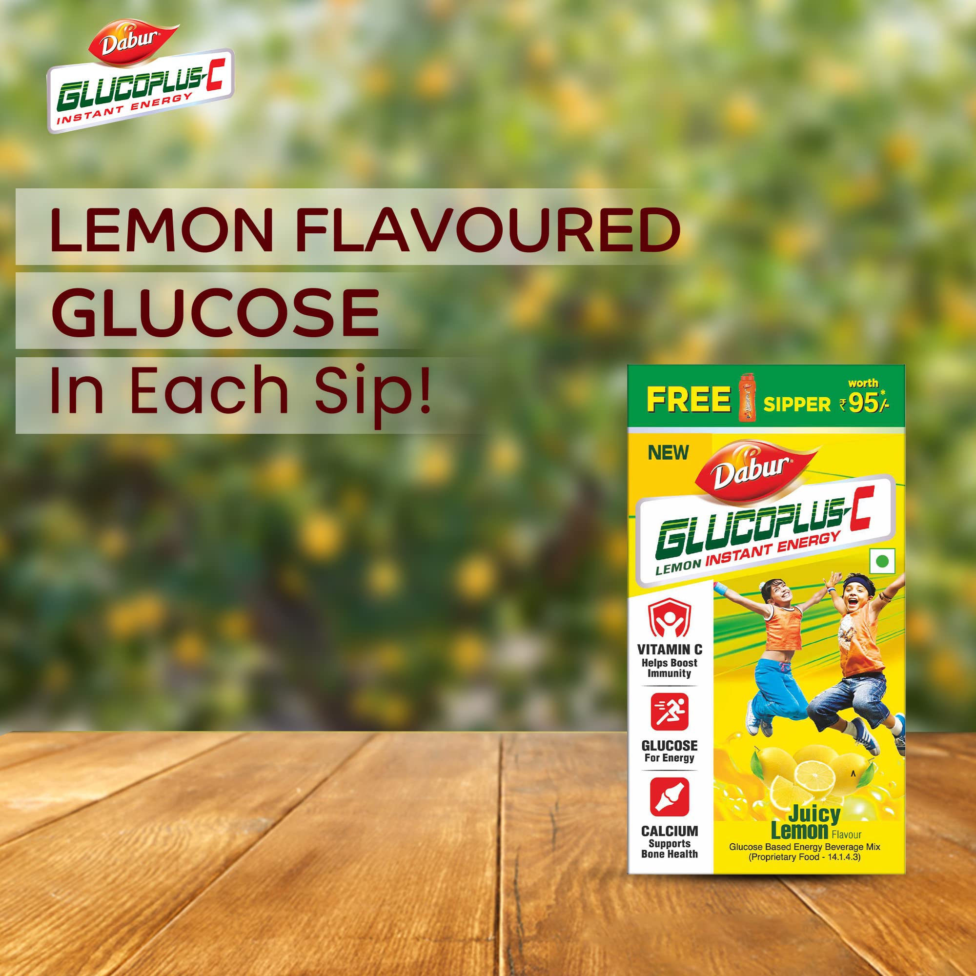 Dabur GlucoPlus-C Instant Energy Glucose Lemon Flavour - 500g (with Sipper Free) – view 2