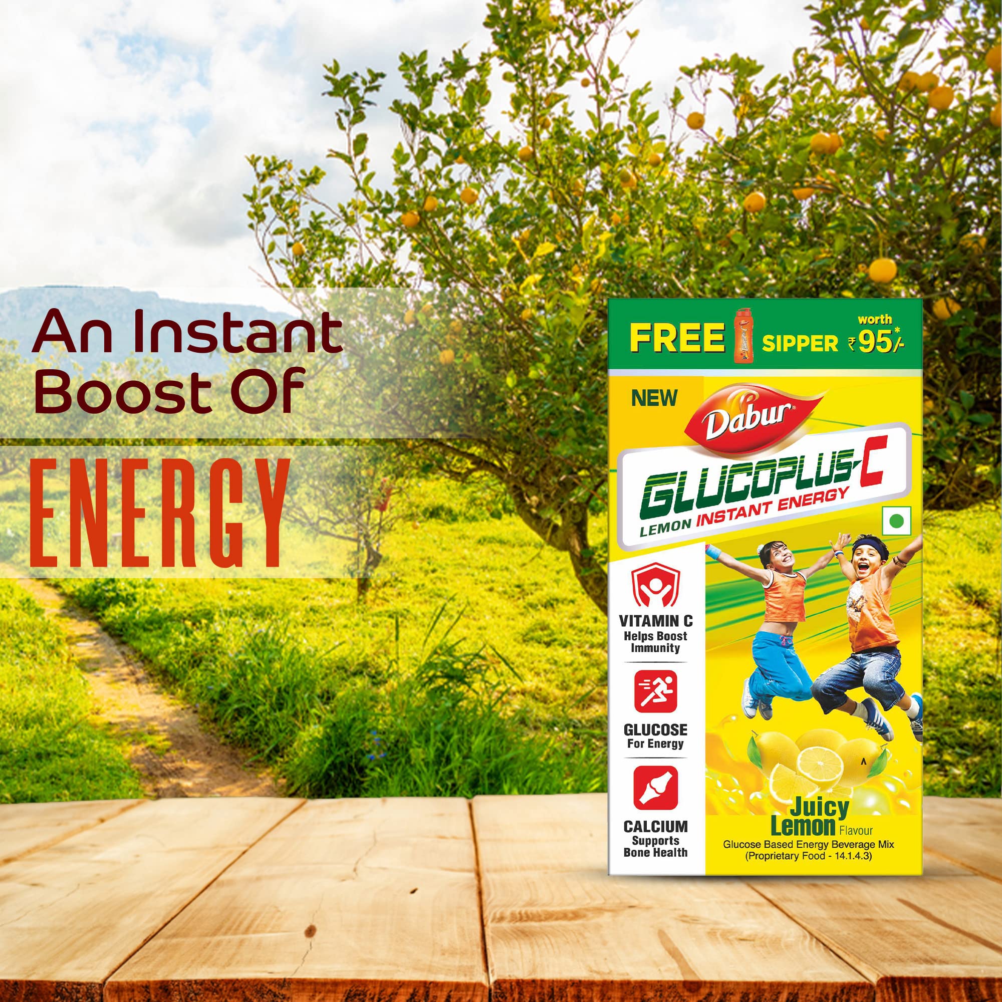 Dabur GlucoPlus-C Instant Energy Glucose Lemon Flavour - 500g (with Sipper Free) – view 3