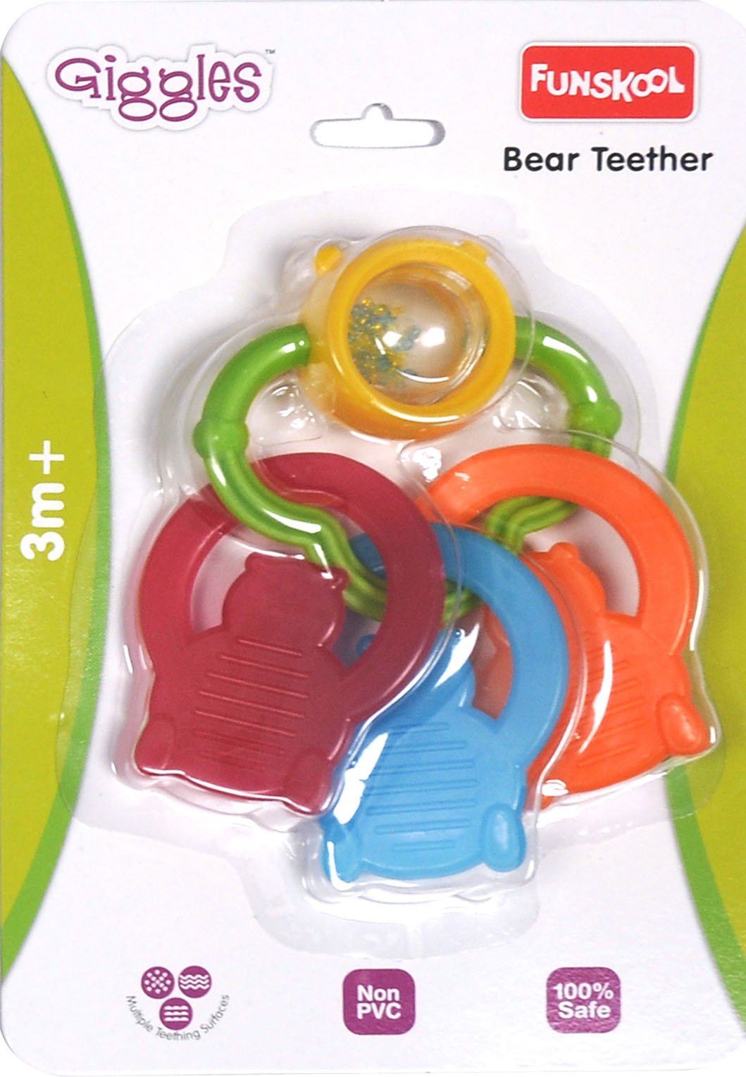 Bear-shaped baby teether with rattle sounds in multi colours