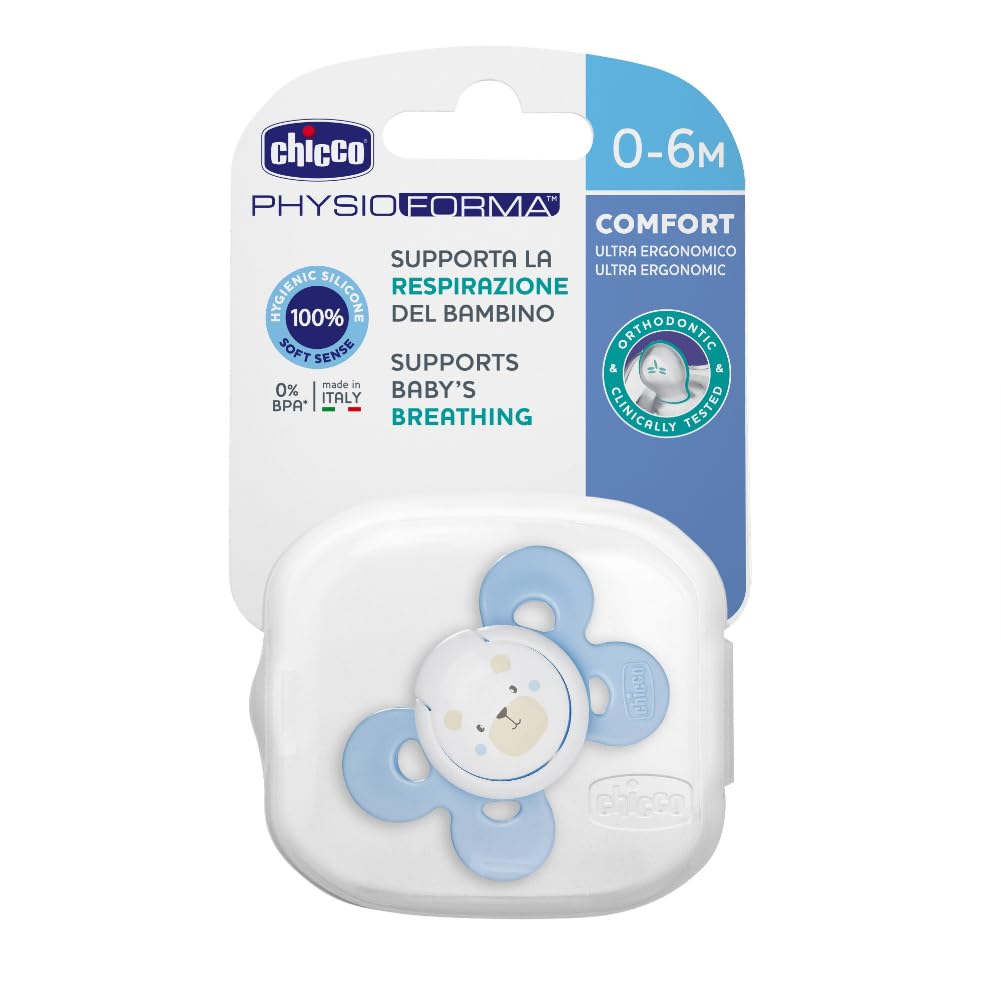Chicco Physio Comfort Baby Soother with Unique Shape to Support Psychological Breathing, Teether & Pacifier for Newborns, BPA Free, 0-6m (Blue) – view 4