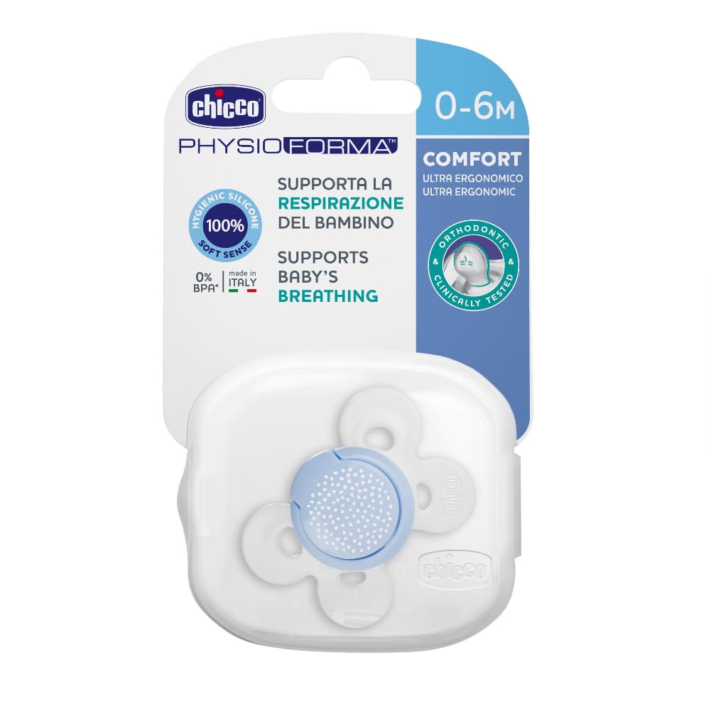 Chicco Physio Comfort Baby Soother with Unique Shape to Support Psychological Breathing, Teether & Pacifier for Newborns, BPA Free, 0-6m (Blue) – view 5