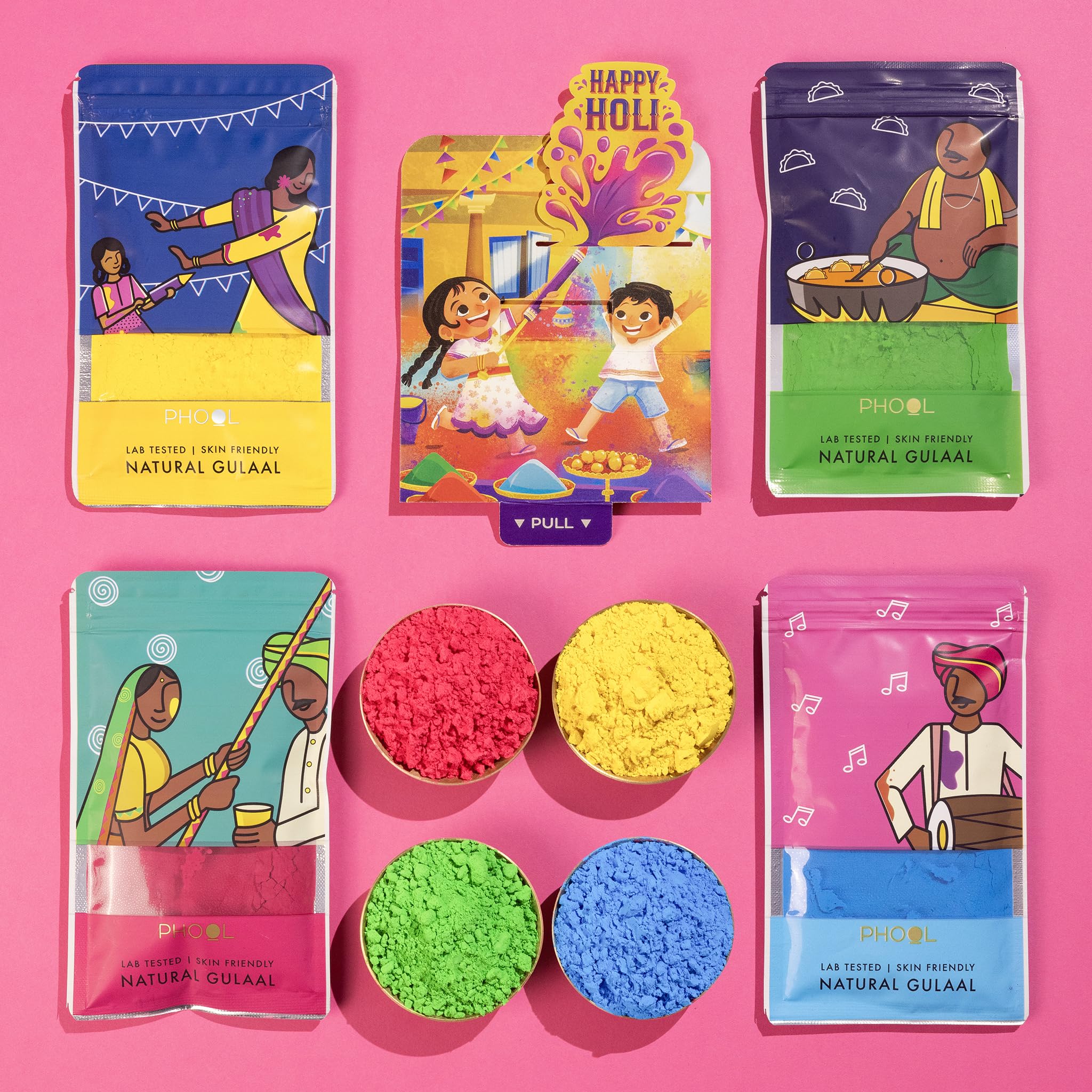 Phool 4 Pack Holi Colour- Party Pack, Pink Blue Green Yellow, – view 3