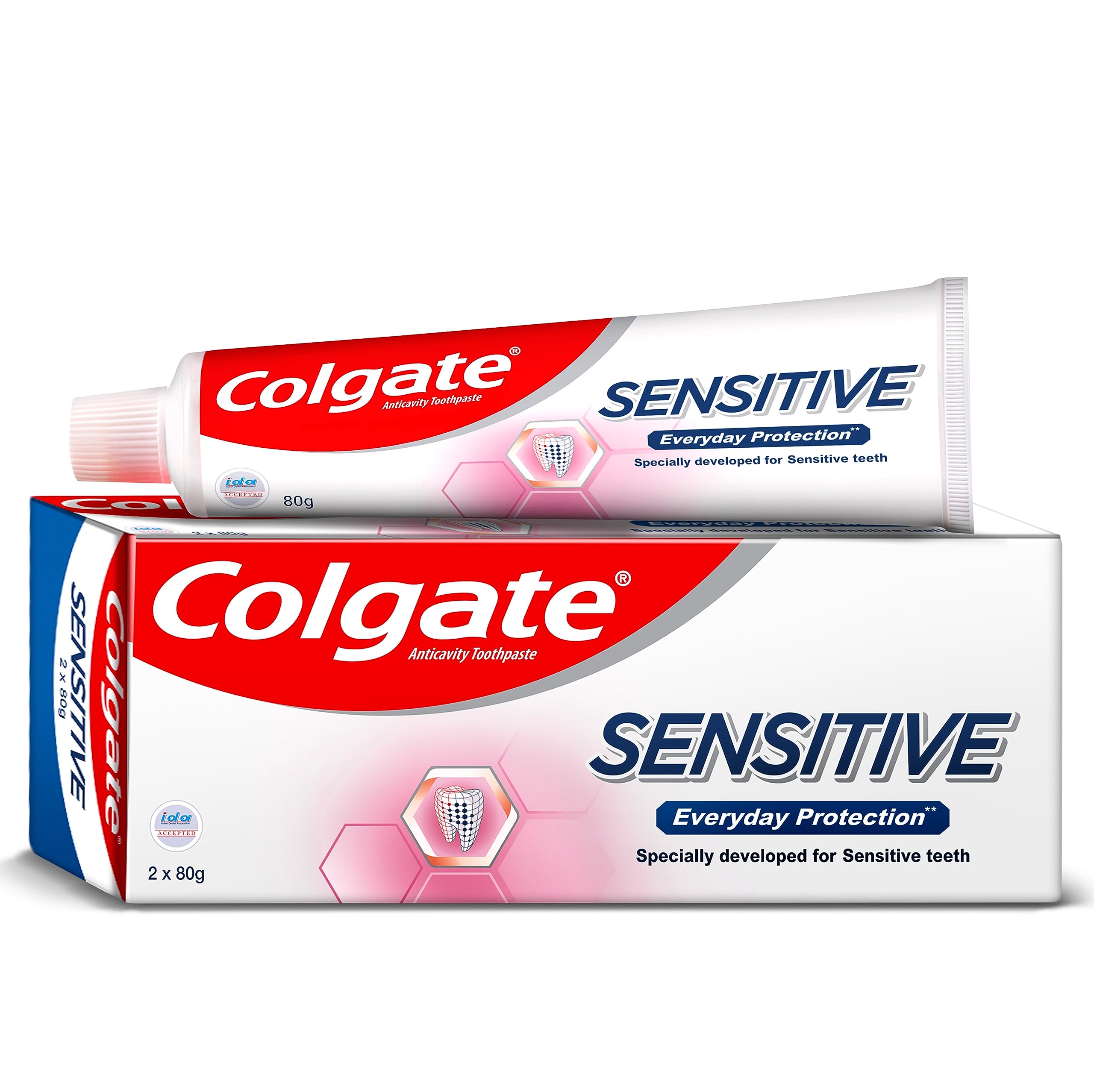 Colgate Sensitive Everyday Protection Toothpaste, Twin Pack Of 160g (80g X 2) & Colgate Sensitive Soft Bristles Manual Toothbrush for adults - 4 Pcs, Multicolor – view 2