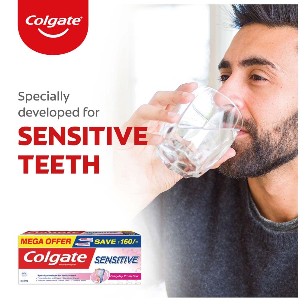 Colgate Sensitive Everyday Protection Toothpaste, Twin Pack Of 160g (80g X 2) & Colgate Sensitive Soft Bristles Manual Toothbrush for adults - 4 Pcs, Multicolor – view 4
