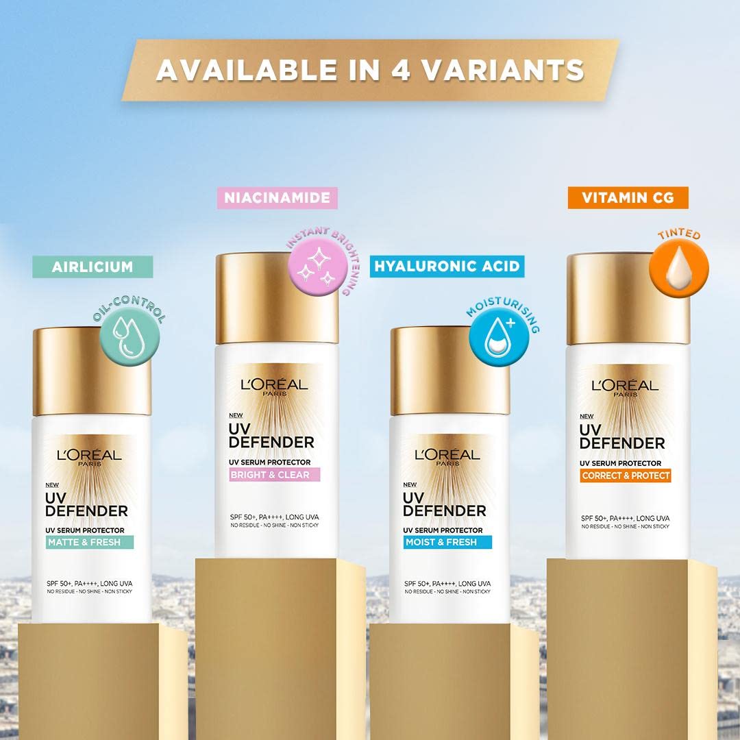 L'Oréal Paris Sunscreen, Non-Greasy, Brightening Sunscreen With Niacinamide, UVA & UVB Protection, With SPF 50 PA+++, Bright & Clear, UV Defender Serum Protector, 50 ml – view 7