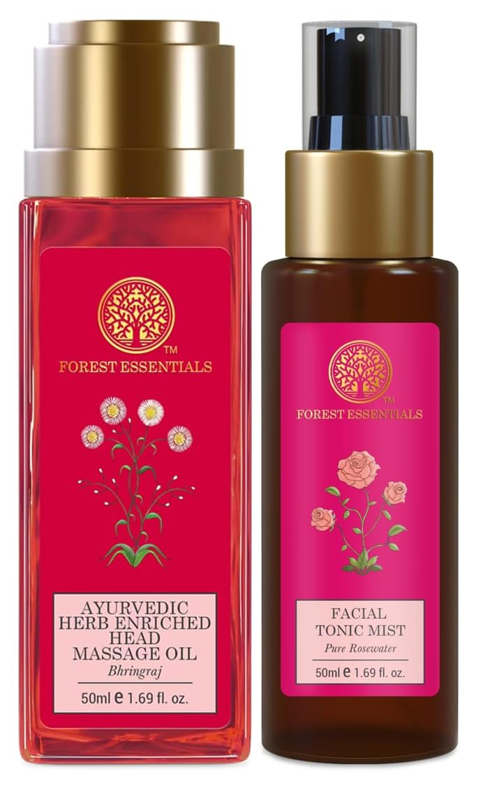 Travel-size rosewater facial mist with bhringraj head massage oil