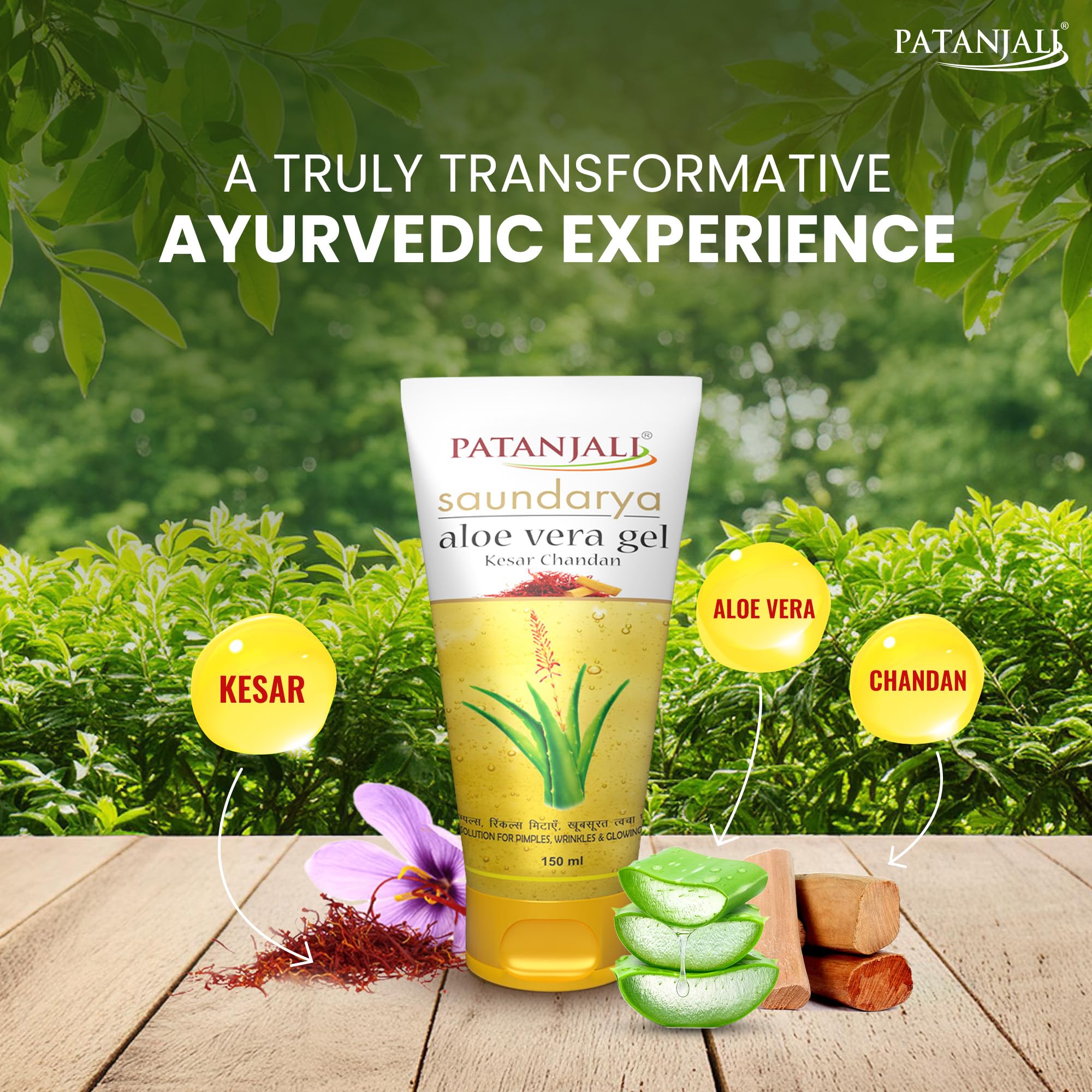 Patanjali Saundarya Aloevera Gel Kesar Chandan 150ml For Men, Women, Anti-Acne & Pimples, For all Skin Types – view 2