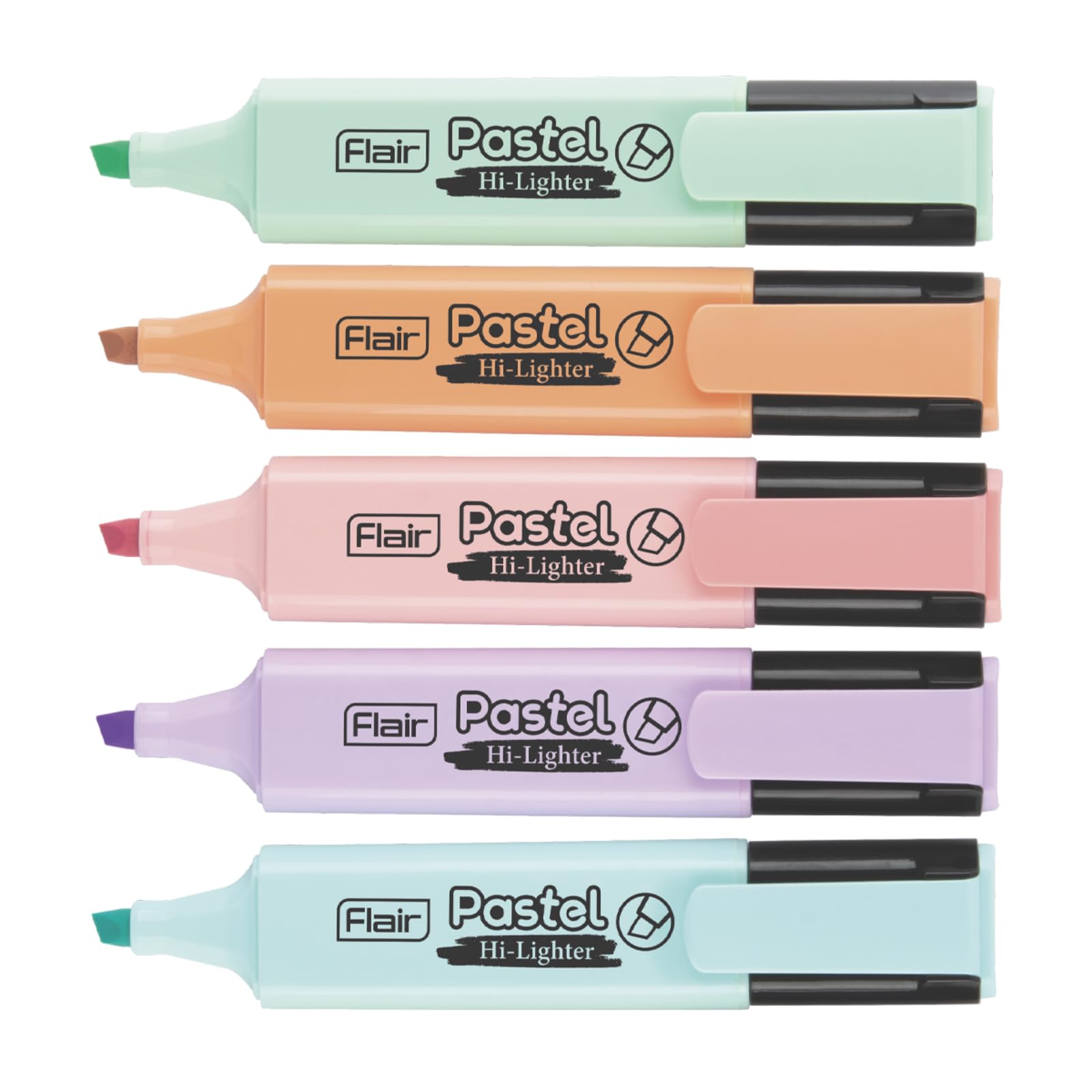 Five FLAIR pastel highlighters in a multicolor pouch pack