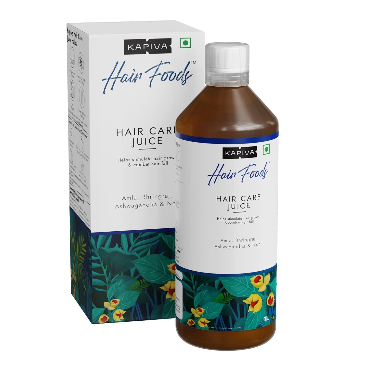Kapiva Ayurvedic hair growth juice bottle with amla and bhringraj