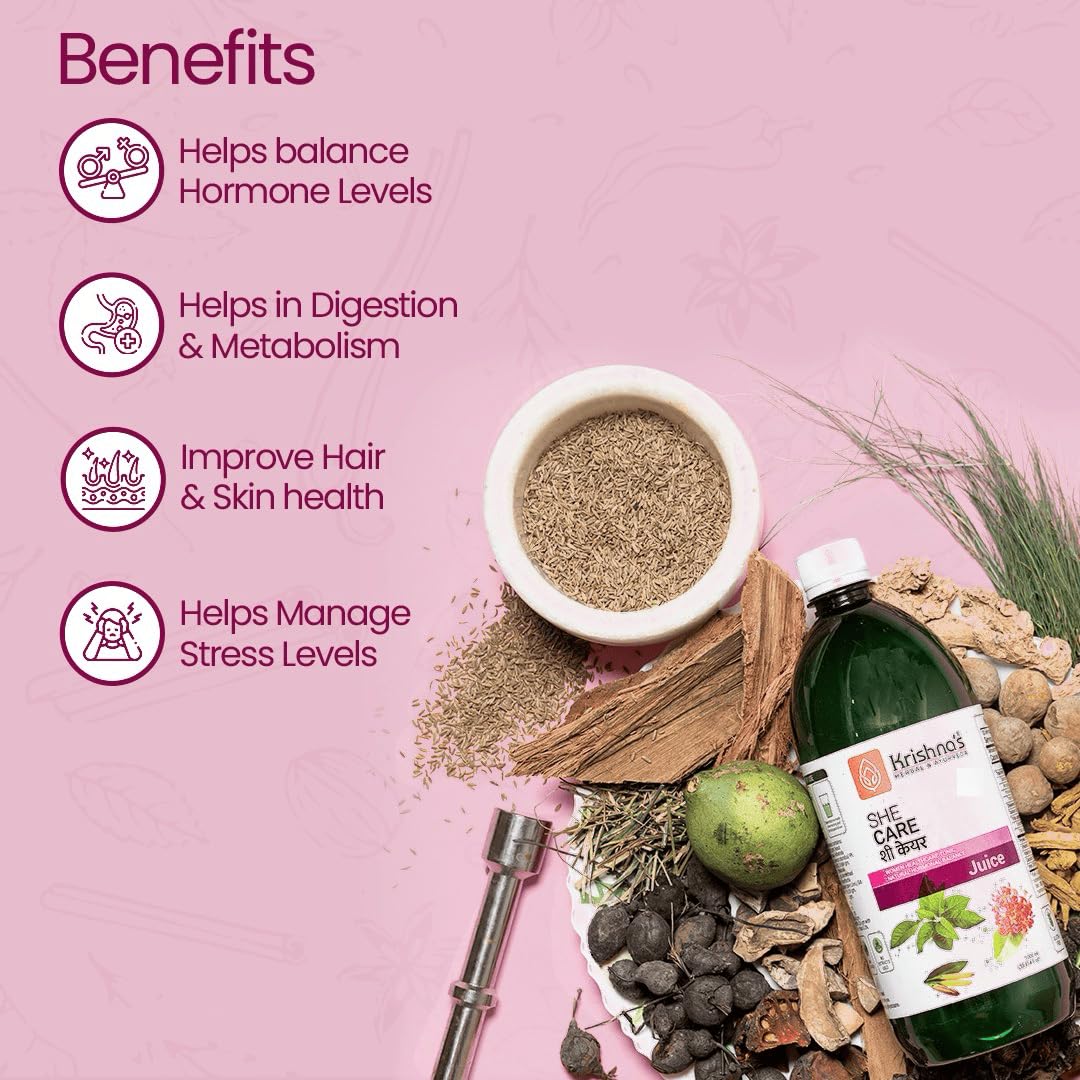 KRISHNA'S HERBAL & AYURVEDA She Care Juice 1000ml, Herbal Supplement for Hormonal Balance, PCOS, PCOD, Period Pain Relief, Hair and Skin Health – view 3